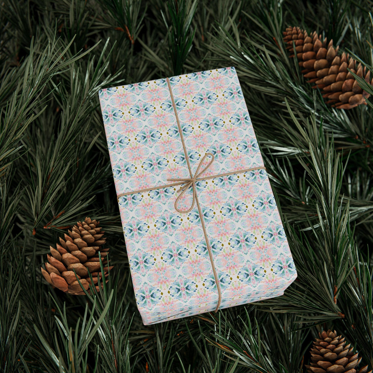 Blush Teal Olive Watercolor Wrapping Paper, Mirrored Gift Wrap