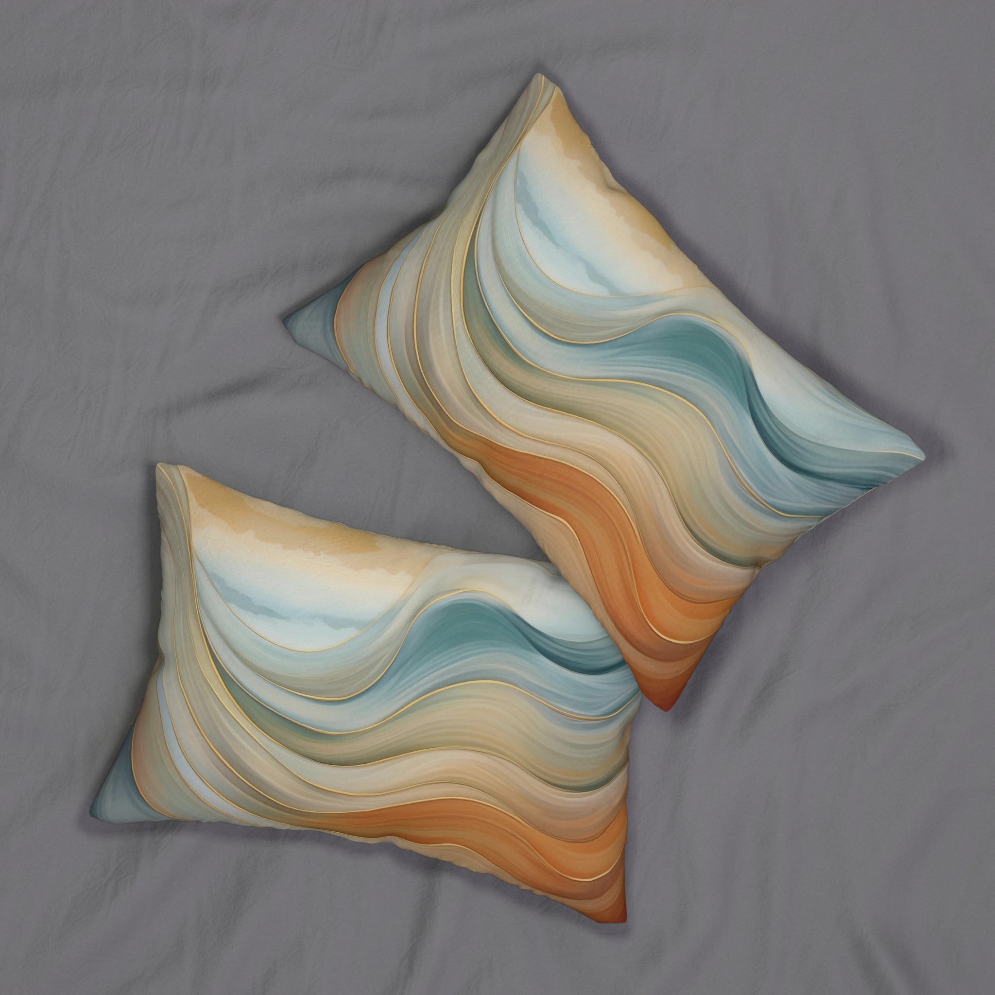 Abstract Lumbar Pillow | Blue, Burnt Orange Waves