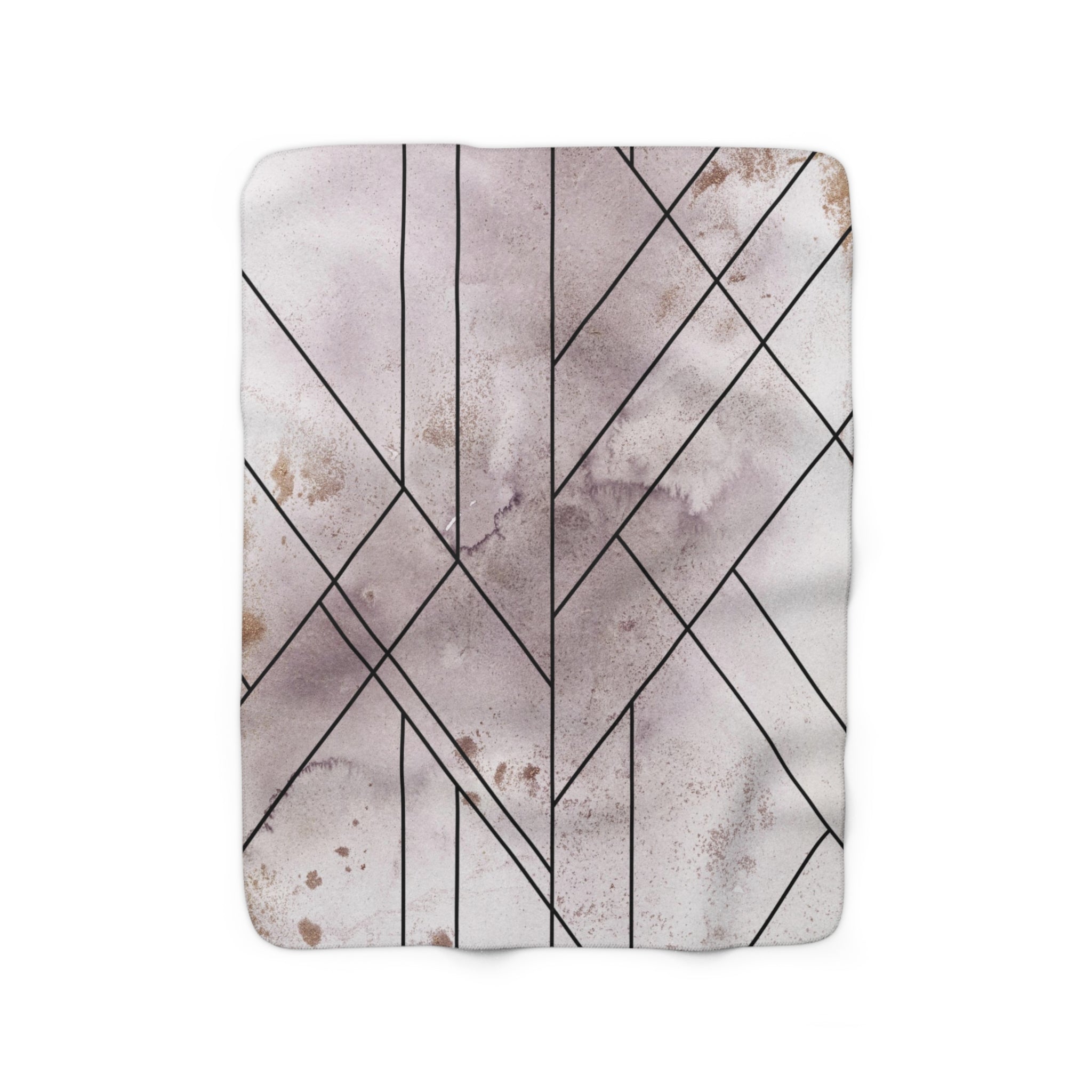 Abstract Boho Couch Throw Blanket | Rustic Lavender, Black Line Art