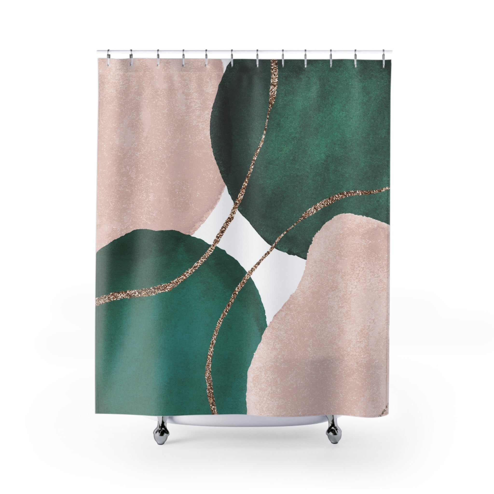 Boho Abstract Shower Curtain | Green Blush Pink Watercolor