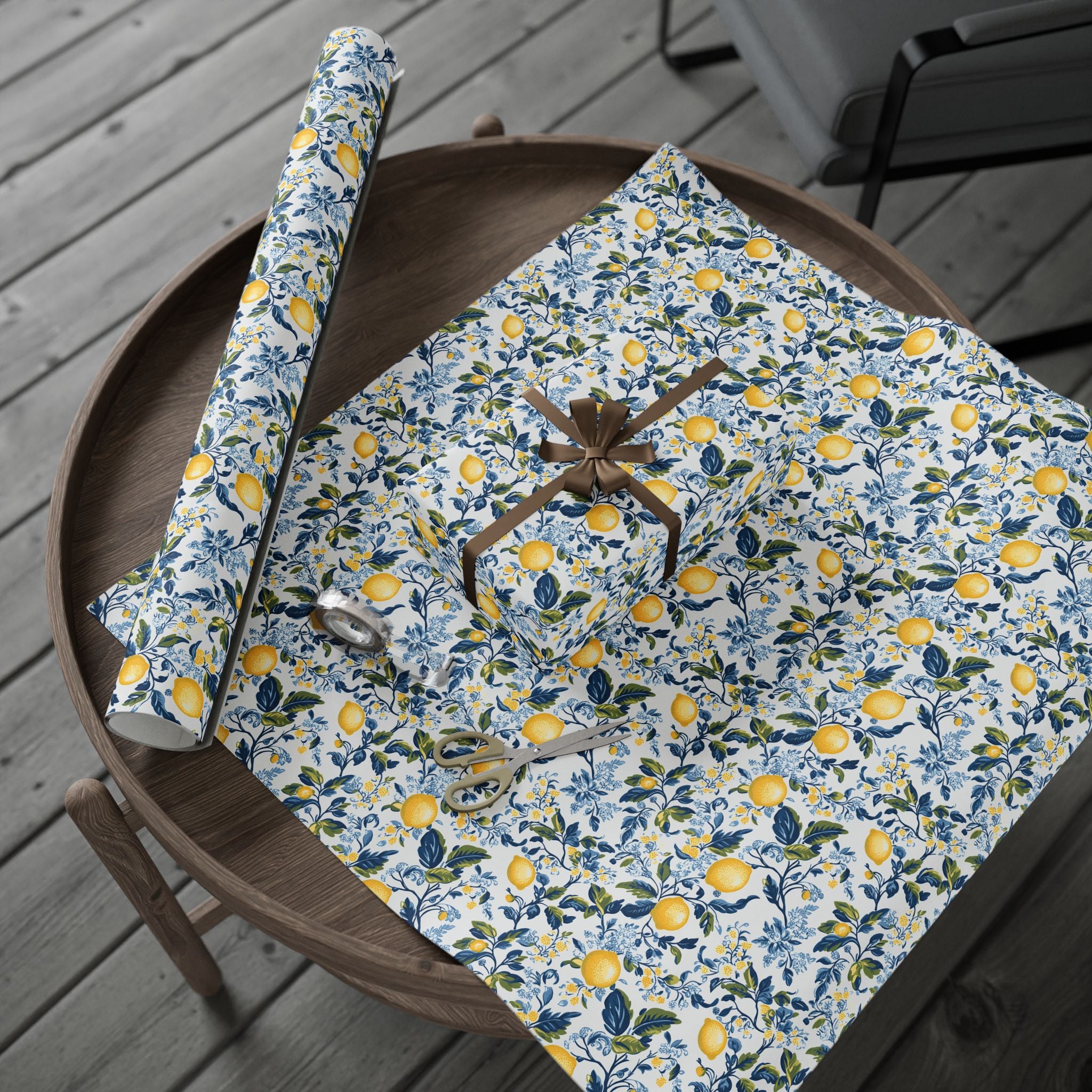 Lemon Wrapping Paper | Mediterranean Floral Gift Wrap for the Holidays, Birthdays