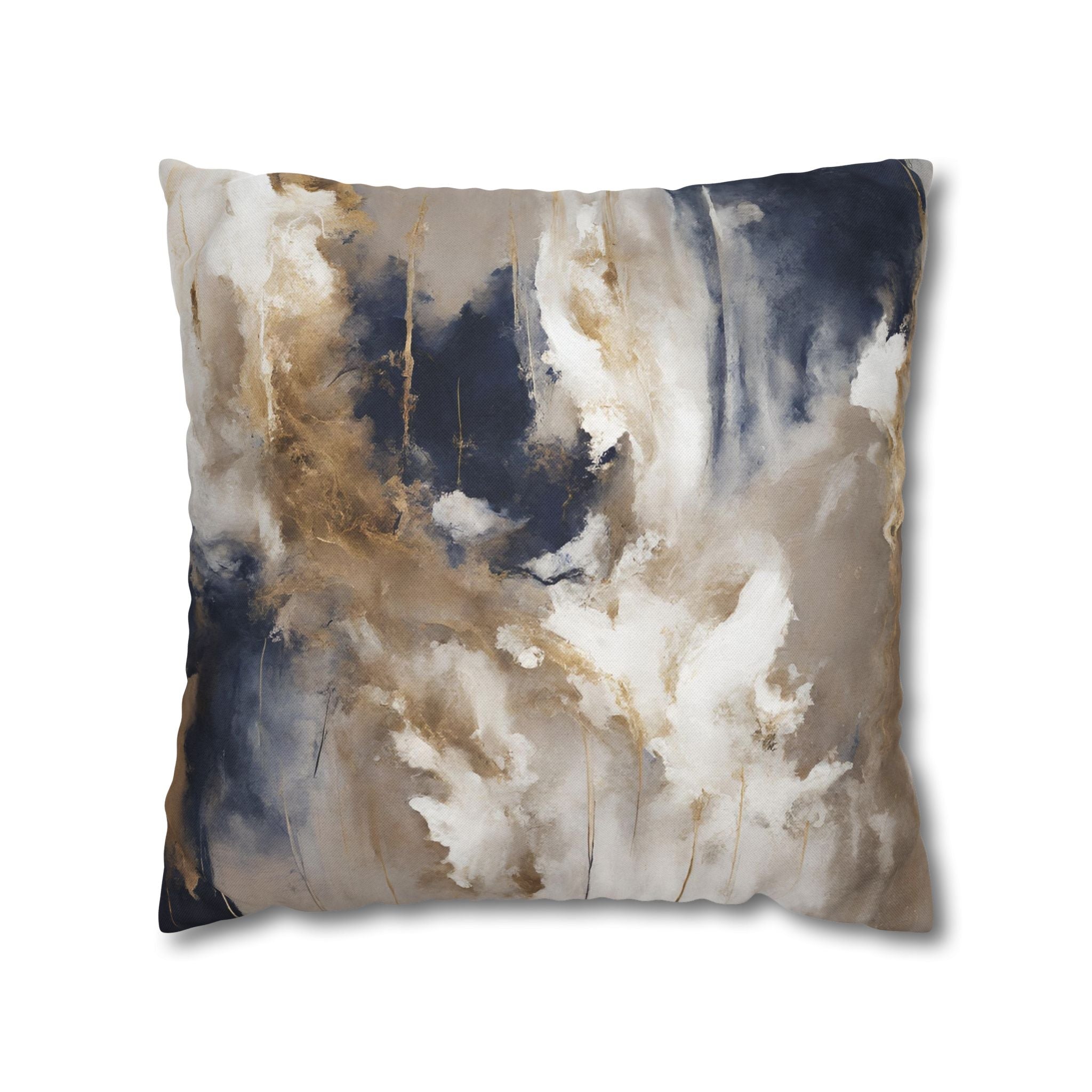 an abstract painting with a mix of blue, white, and brown colors, creating a dynamic and visually striking composition.