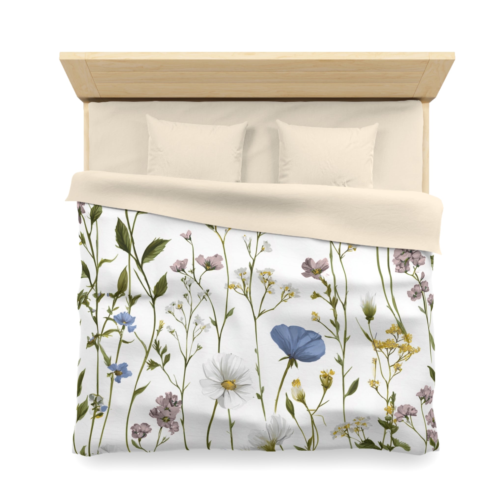 Floral Modern Duvet, Pillow Cover | White Blue Bedroom Decor