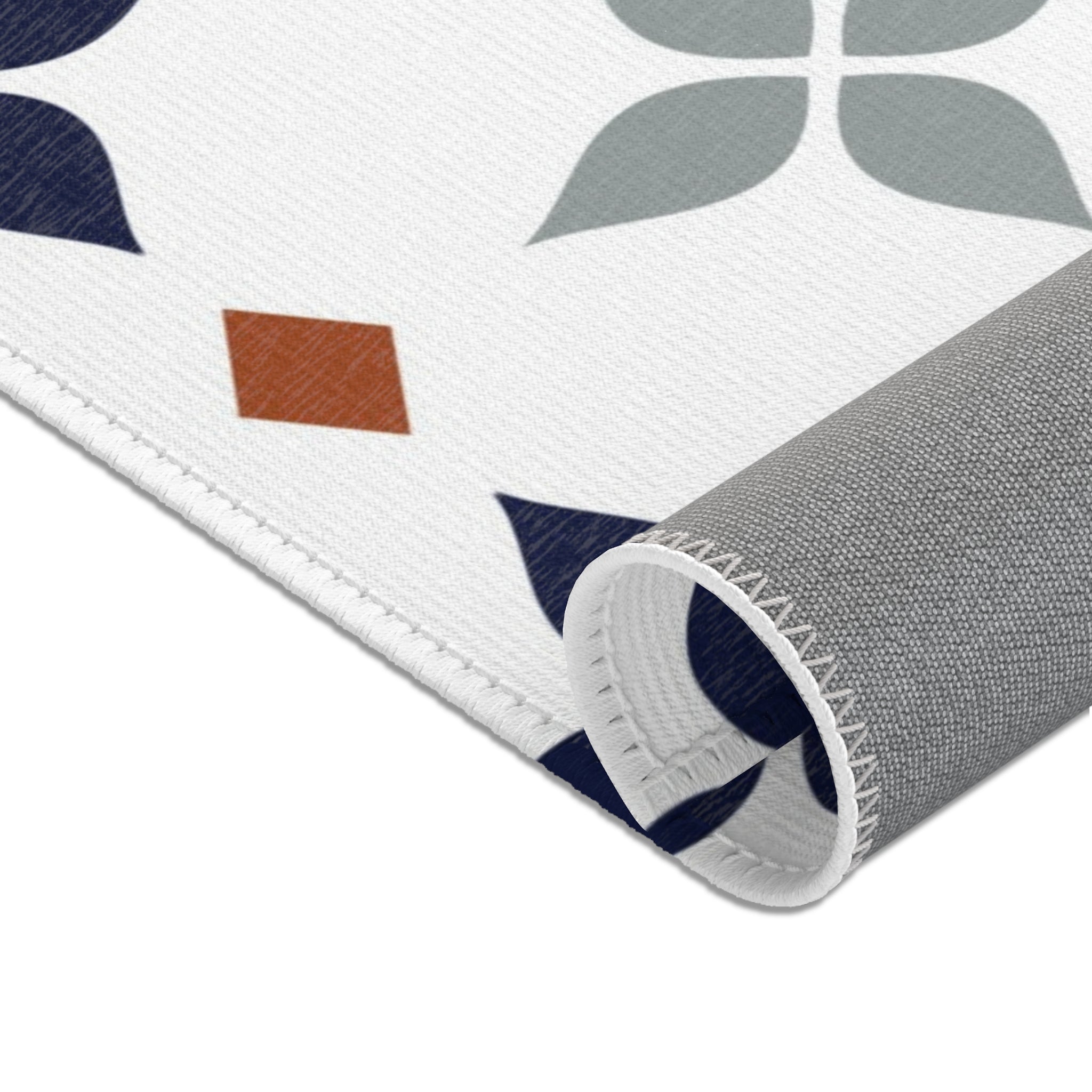 Retro Moroccan Area Rug | Vintage Art Deco, Nouveau White, Navy Blue, Grey