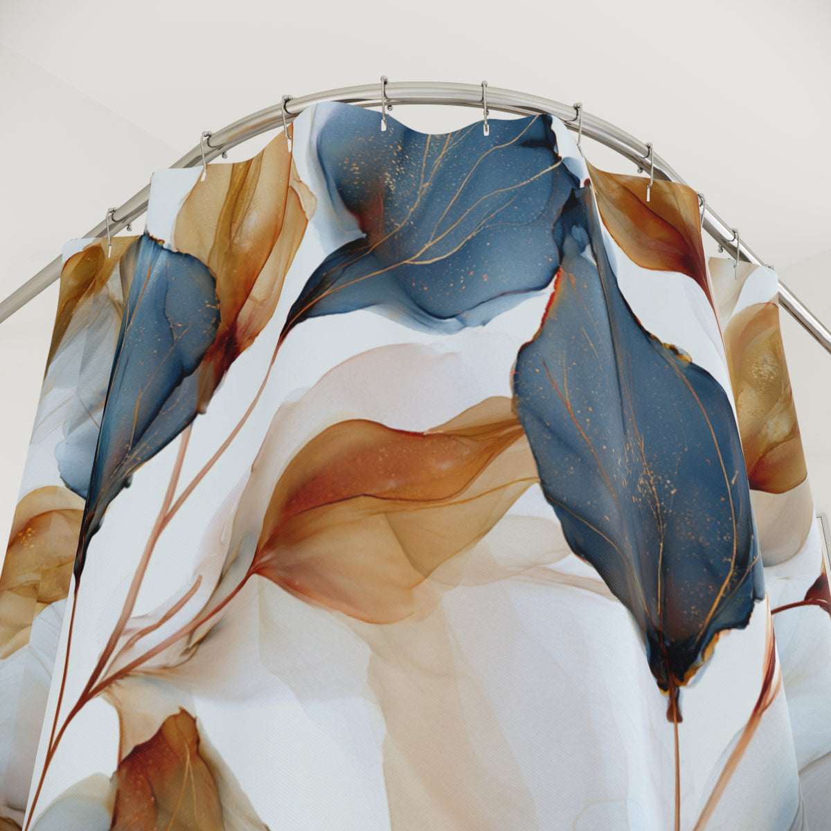 Blue Rust Watercolor Botanical Shower Curtain, Bath Curtain 71x74