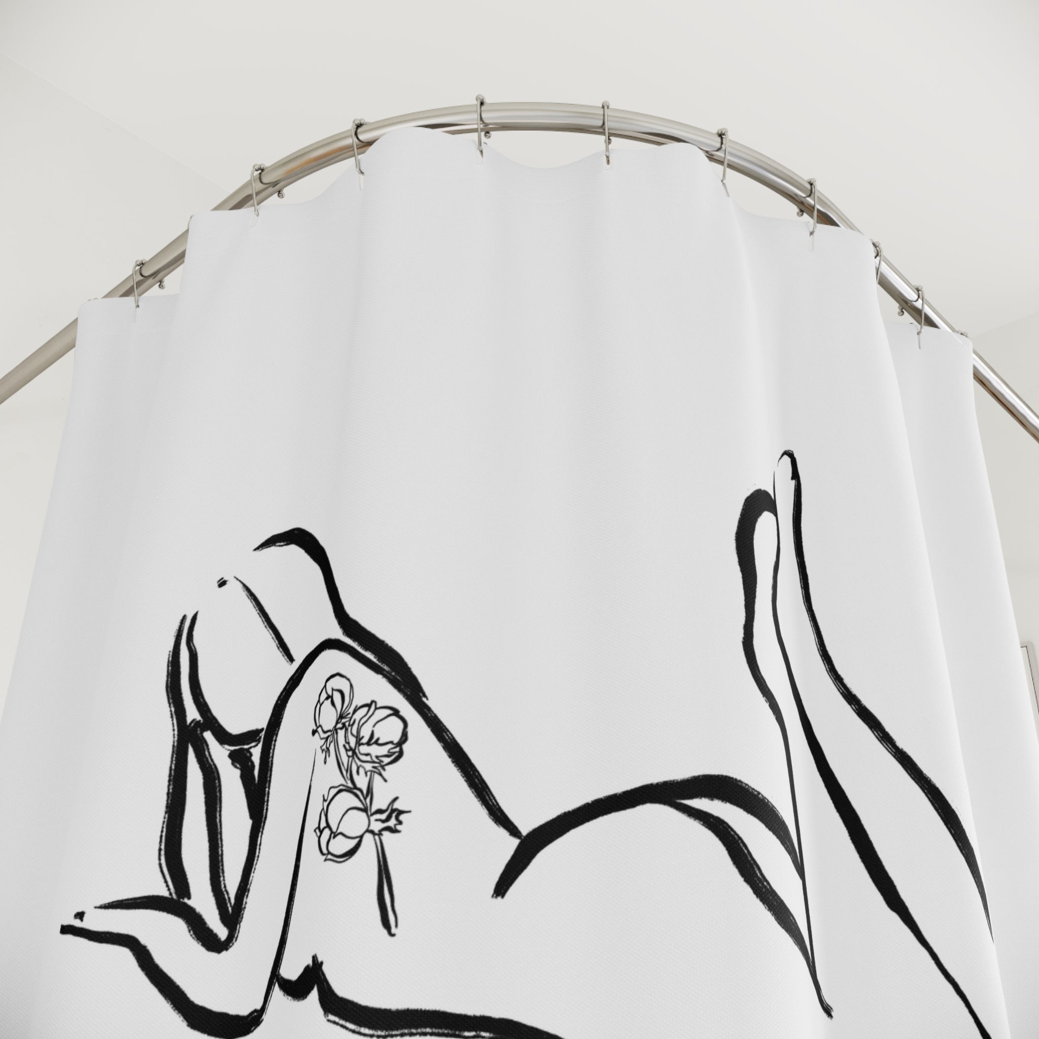 Line Art Shower Curtain | Black White Female Silhouette Bathroom Decor