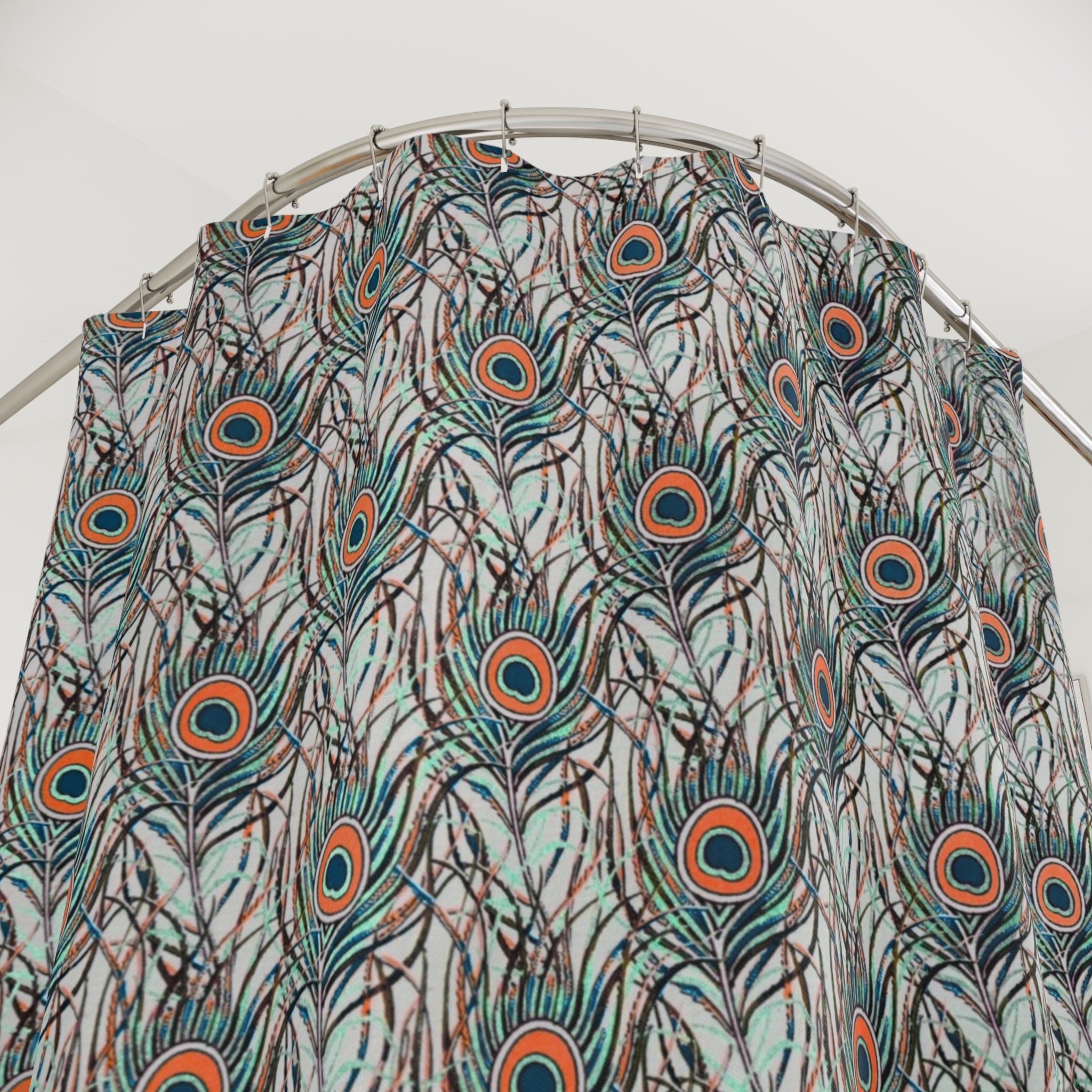 Boho Shower Curtain | Peacock Feather Fabric Curtain