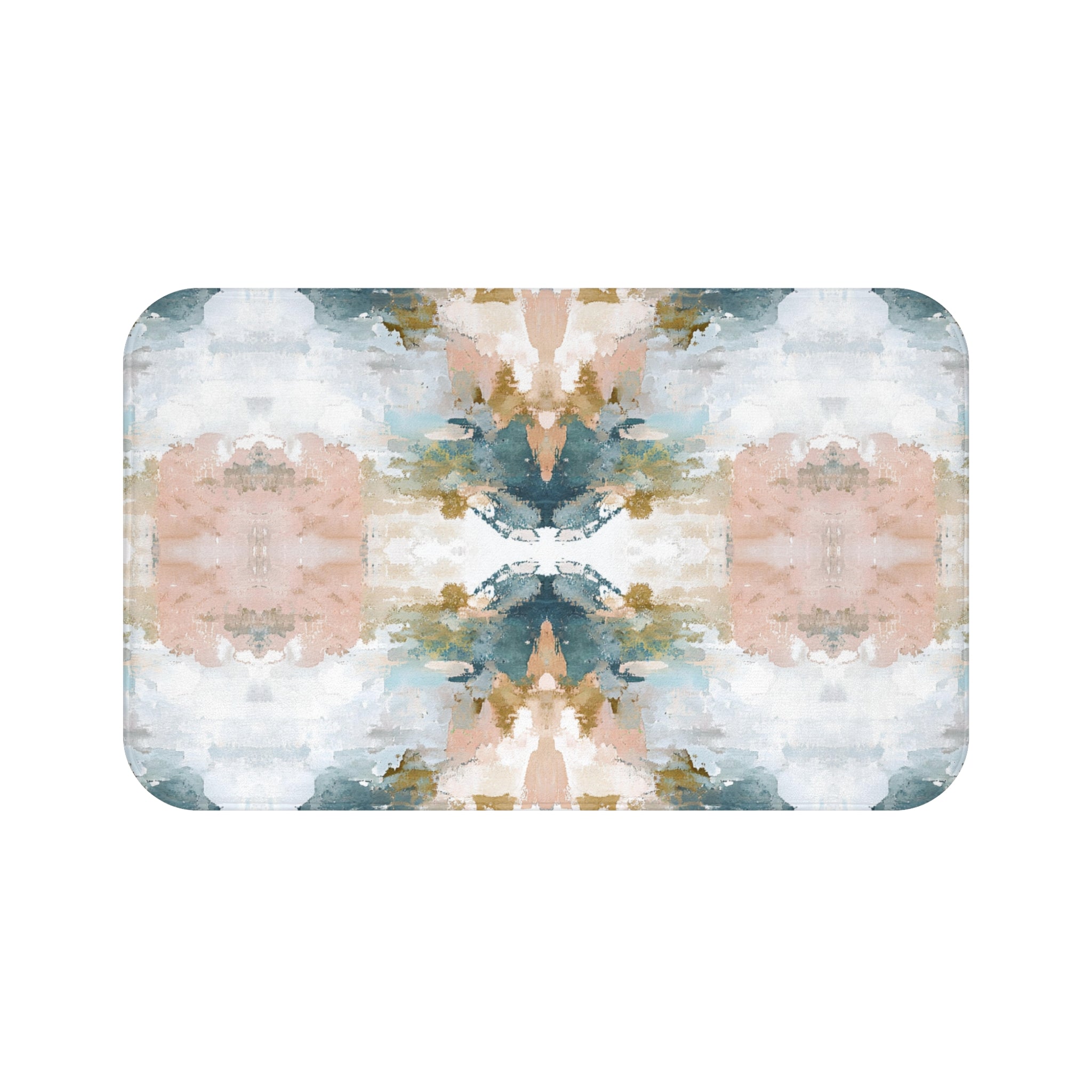 Boho Modern Bath Mat | Abstract Pink Teal White Kitchen Mat