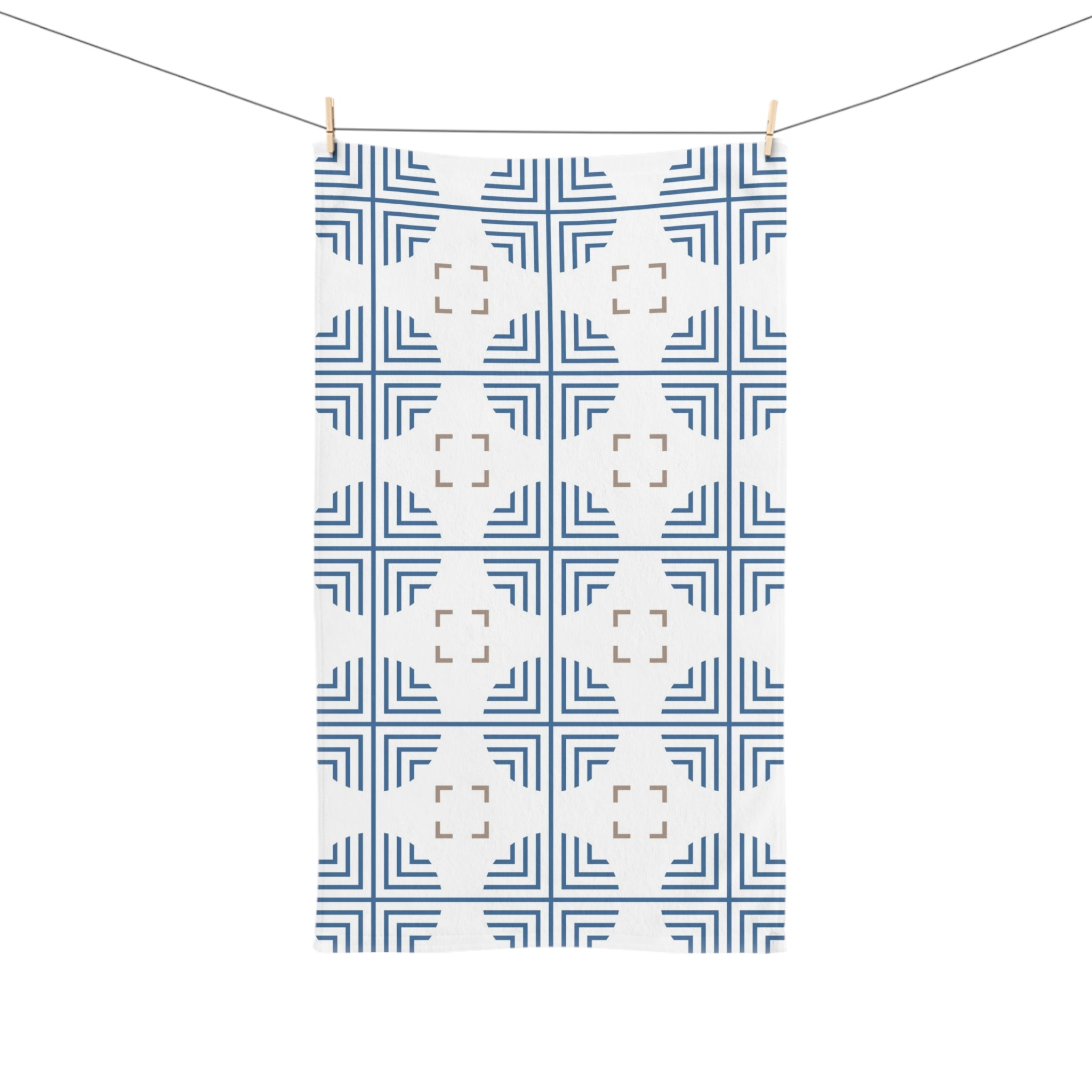 Kitchen, Bath Hand Towel | Art Deco Blue, White, Beige