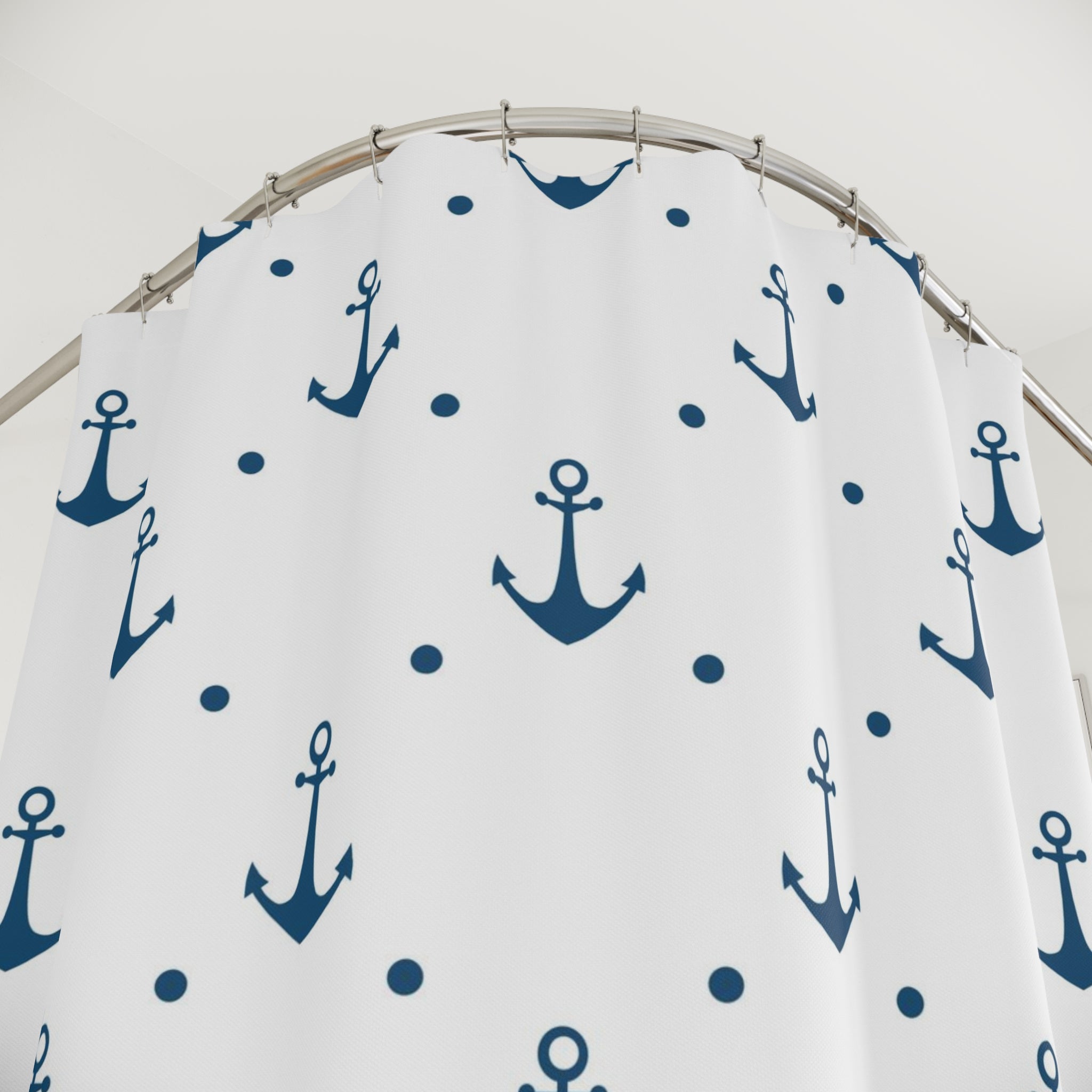 Ship Shower Curtain | Blue White Boat Anchor Curtain