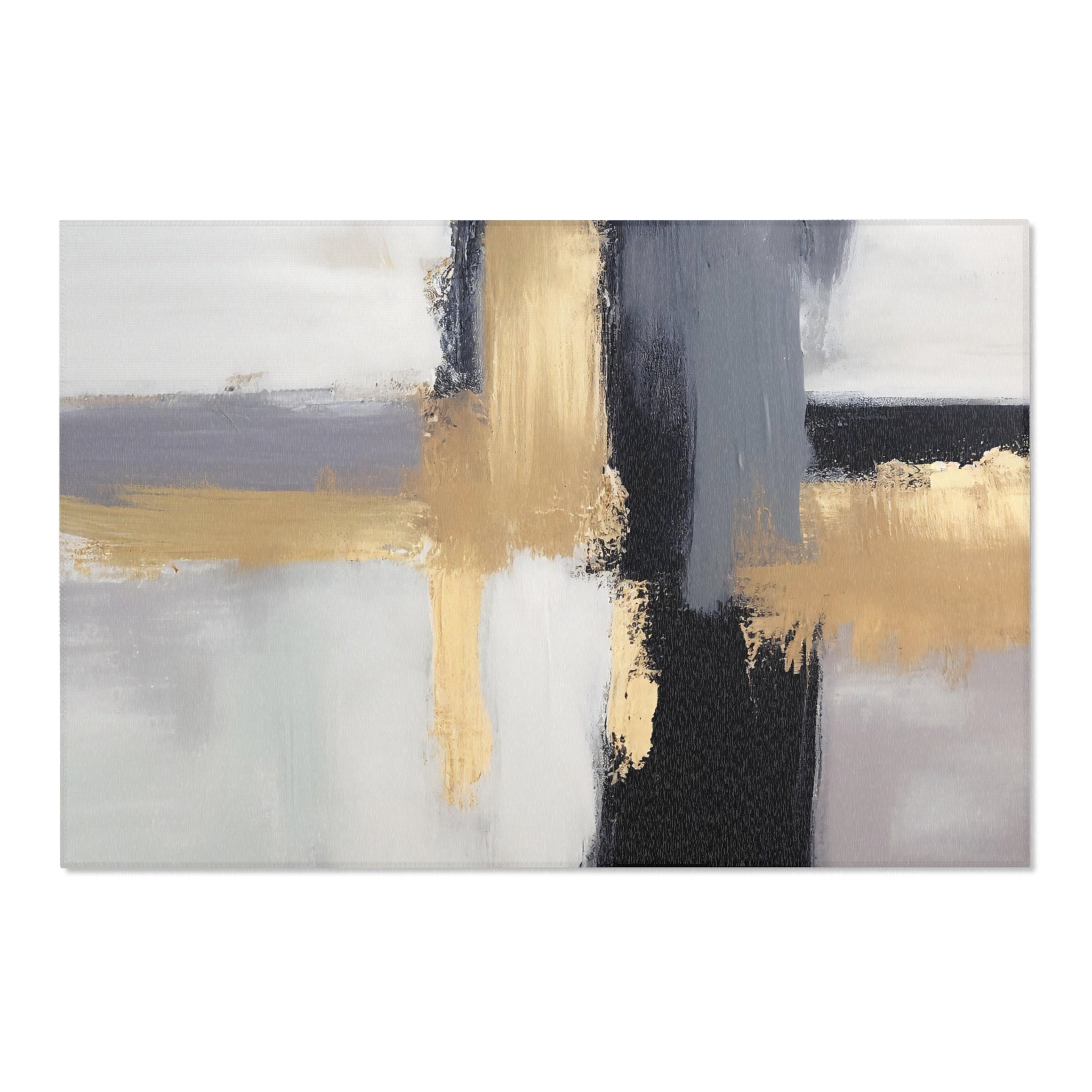 Abstract Large Area Rug | Modern Black Muted Gold Grey Watercolor Rug