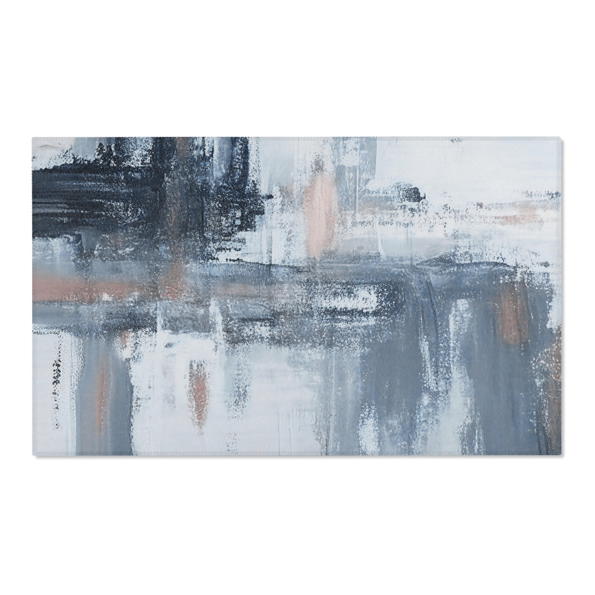 Modern Abstract Large Area Rug | Navy Denim Blue Watercolor Rug