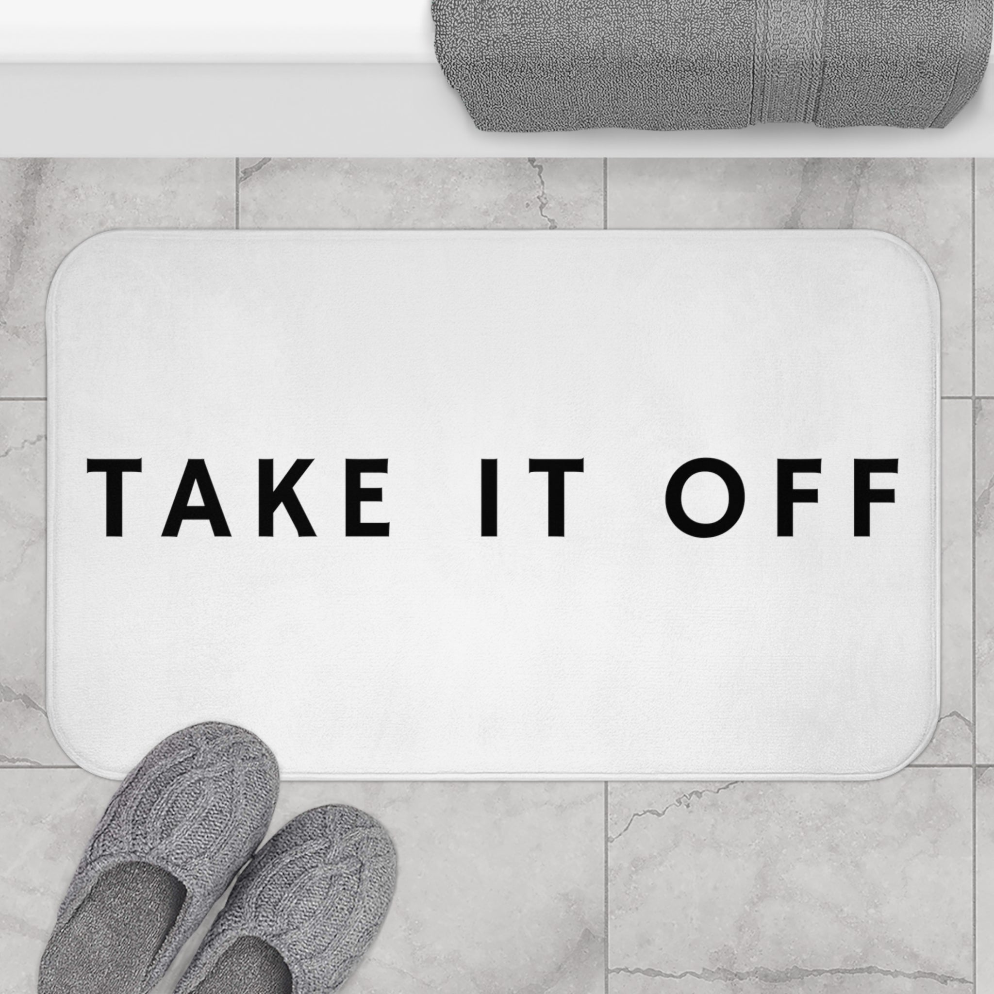 Get Naked Bath Mat | Take it Off, White Black Bathroom Rug