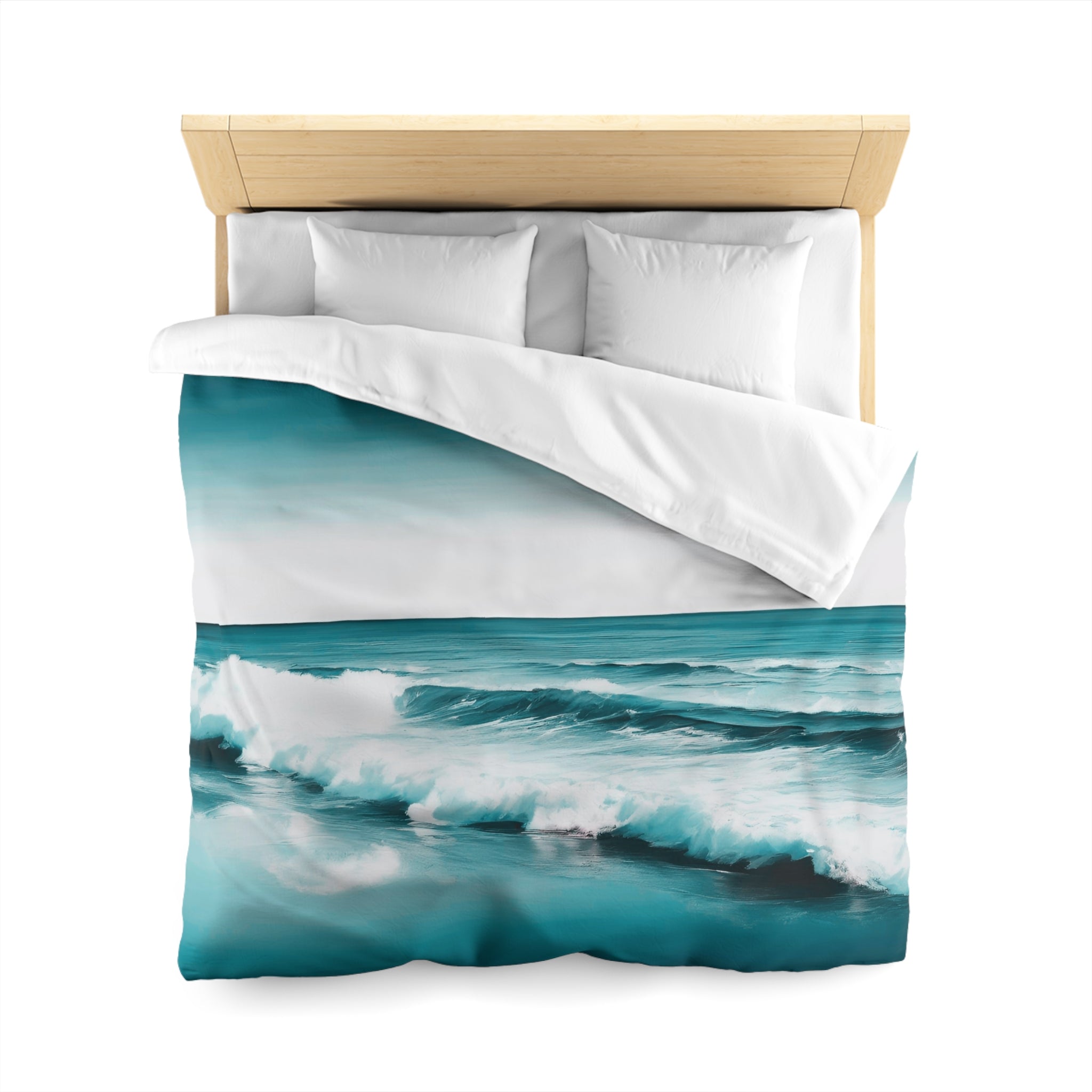 Teal Duvet Cover | Colorful Green White Waves Ombre | Bedroom Decor
