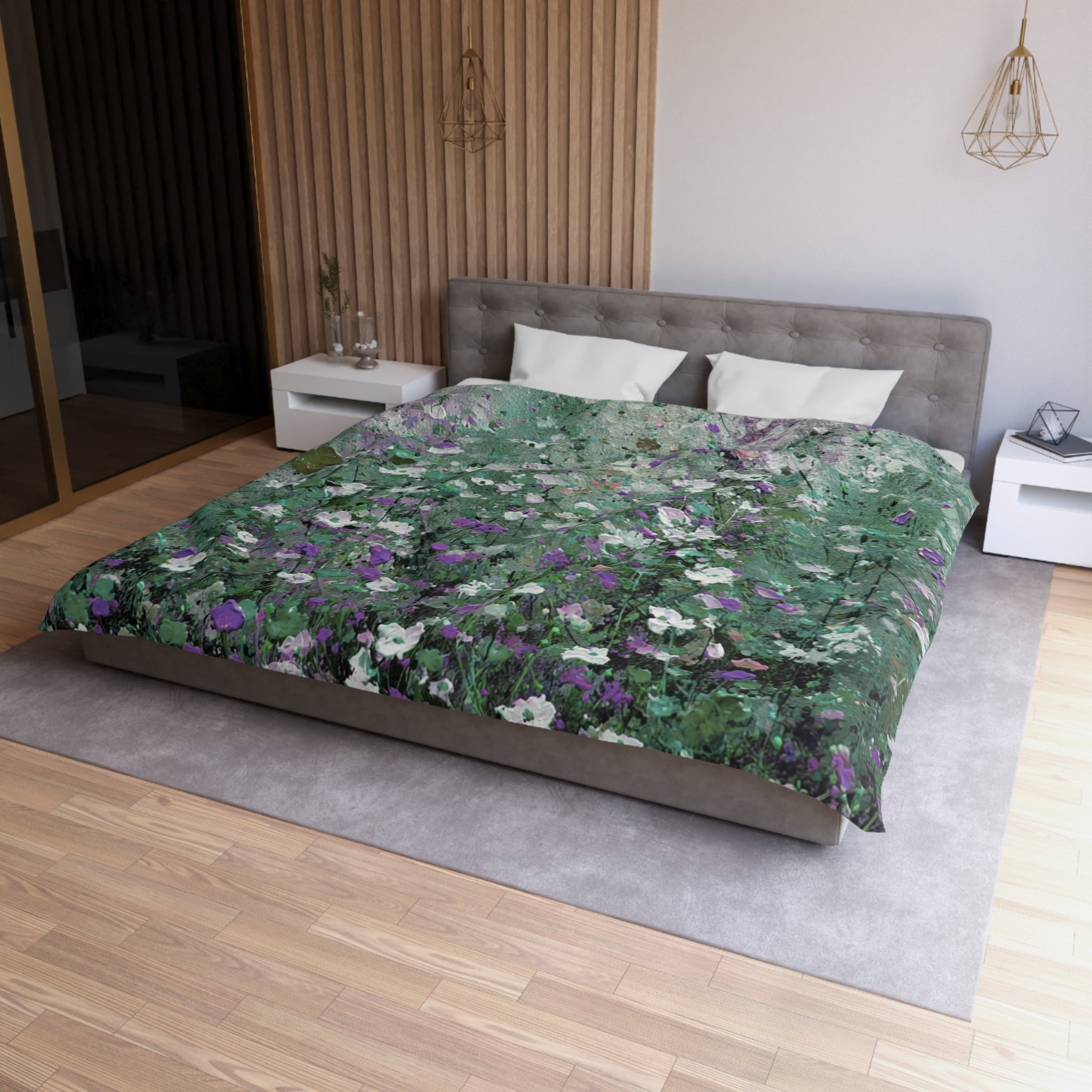Floral Duvet, Pillow Cover | Green Purple Bedroom Decor