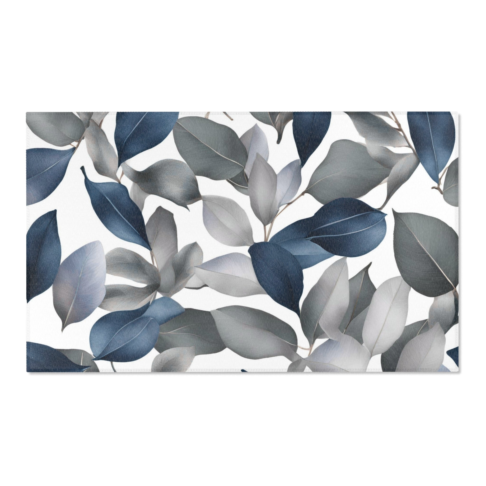 Abstract Leaves Area Rug | Blue Grey White