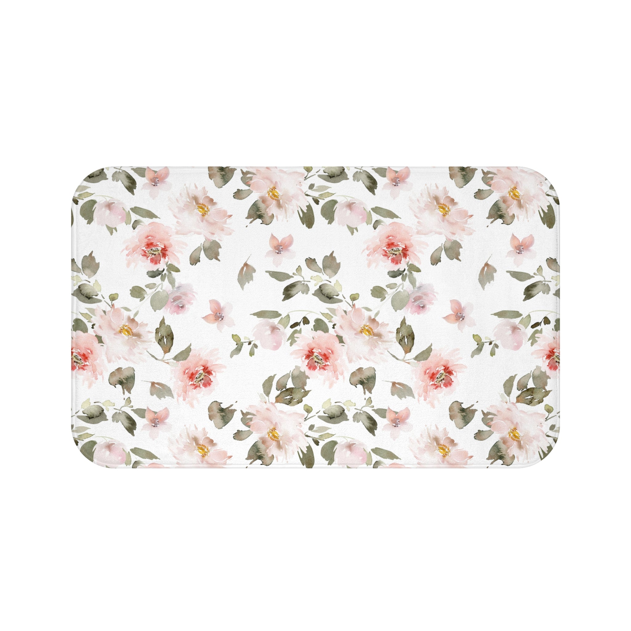 Floral Bath Mat | Botanical Blush Pink Roses Kitchen Mat