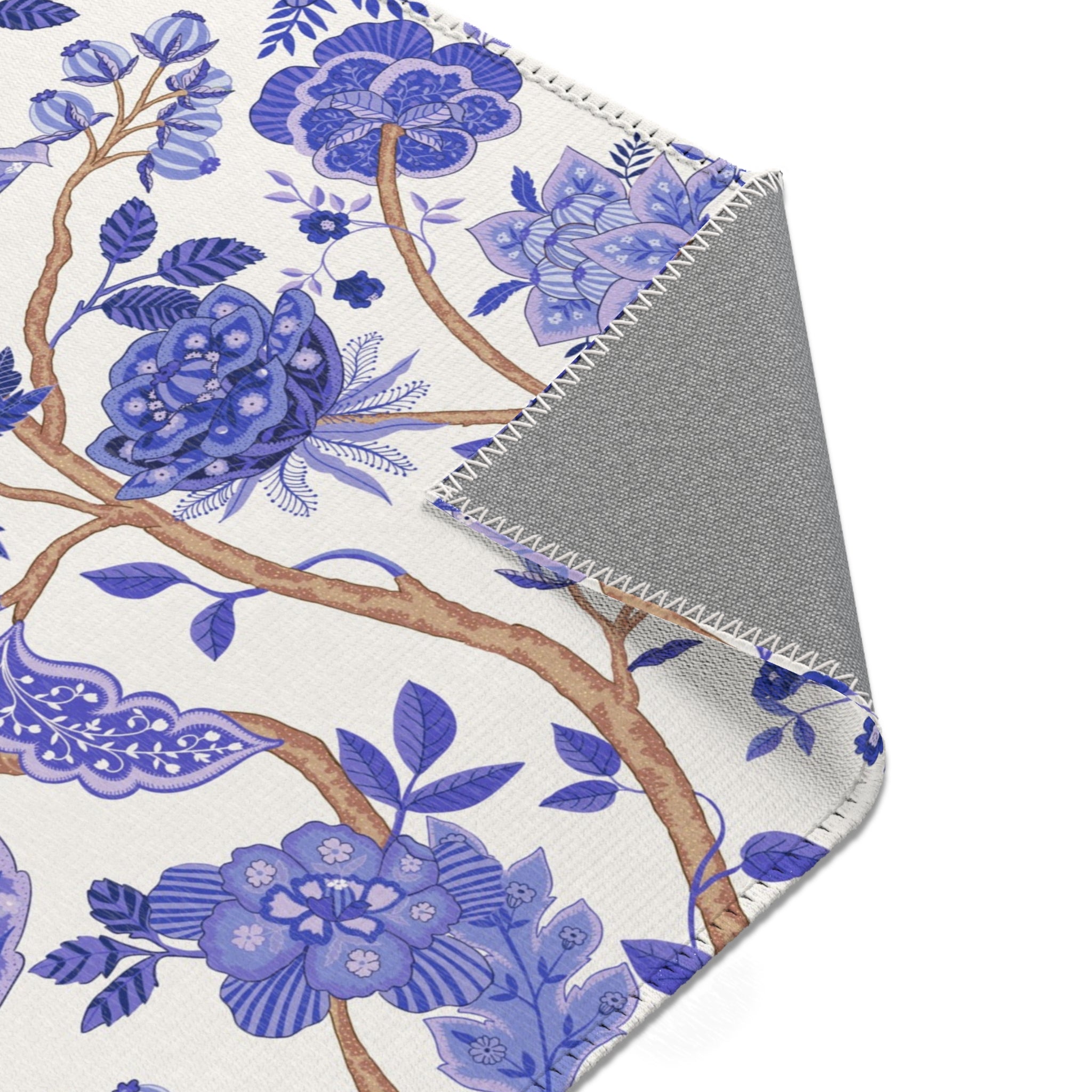 Abstract Floral Area Rug | Boho Blue White