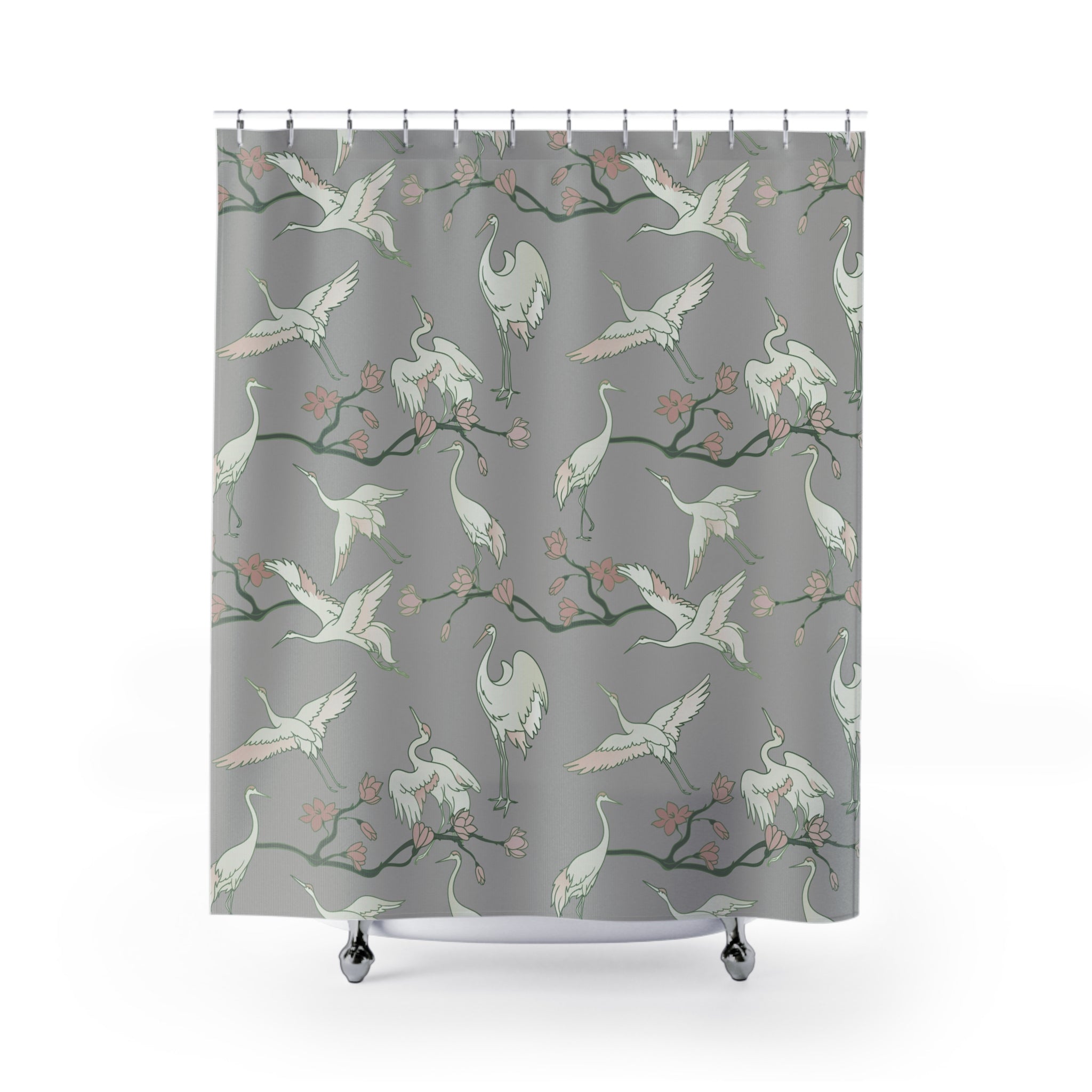 Grey Crane Birds, Japanese Shower Curtain