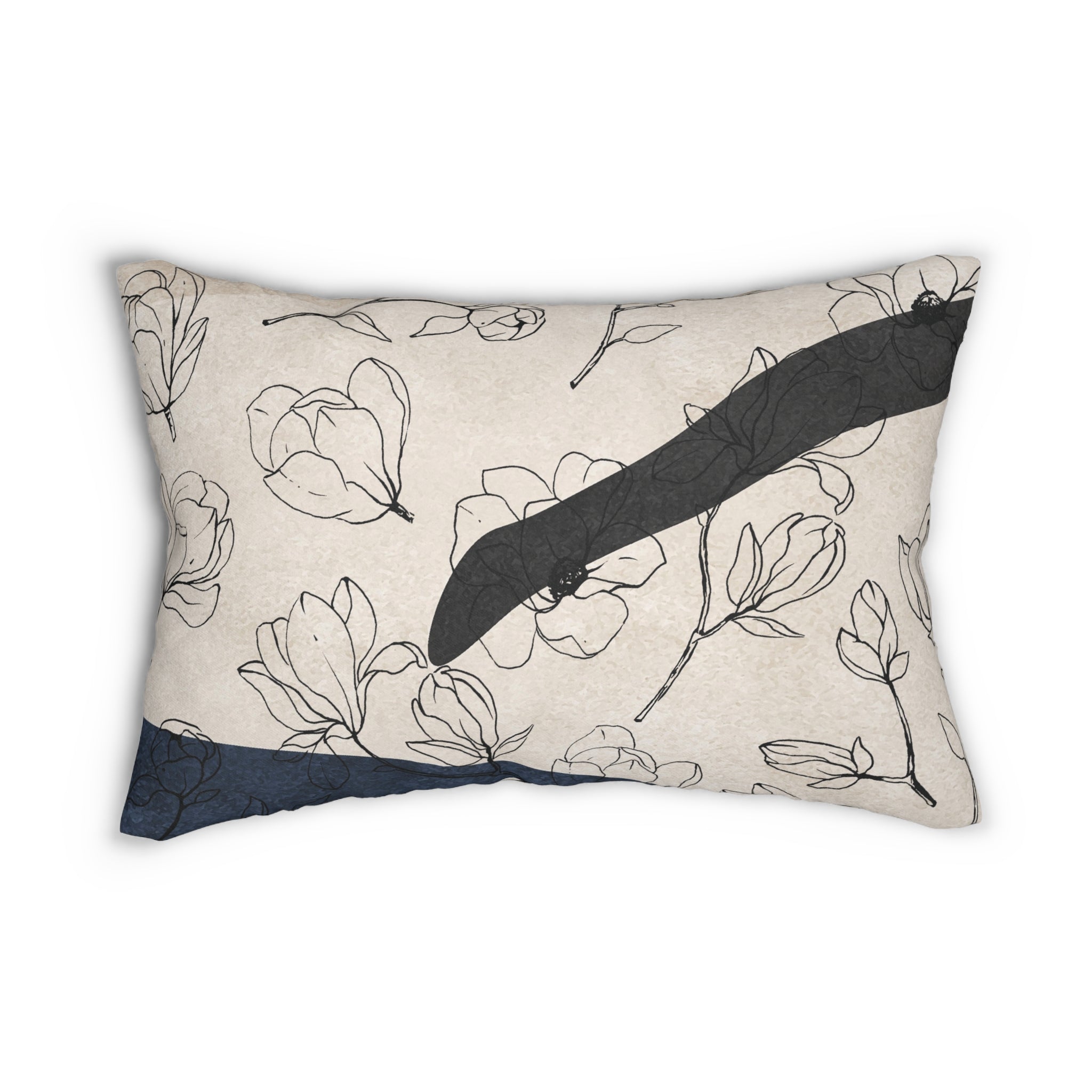 Abstract Floral Lumbar Pillow | Beige Black Navy Line Art