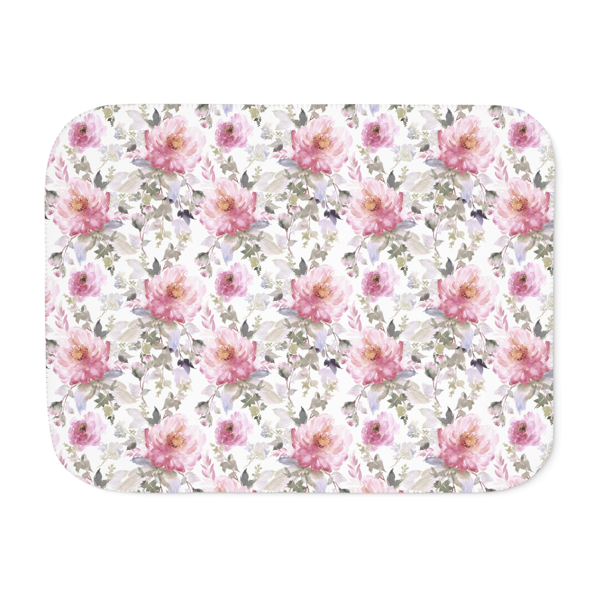 Pink Watercolor Peony Sherpa Blanket | Blush Sage Floral Throw