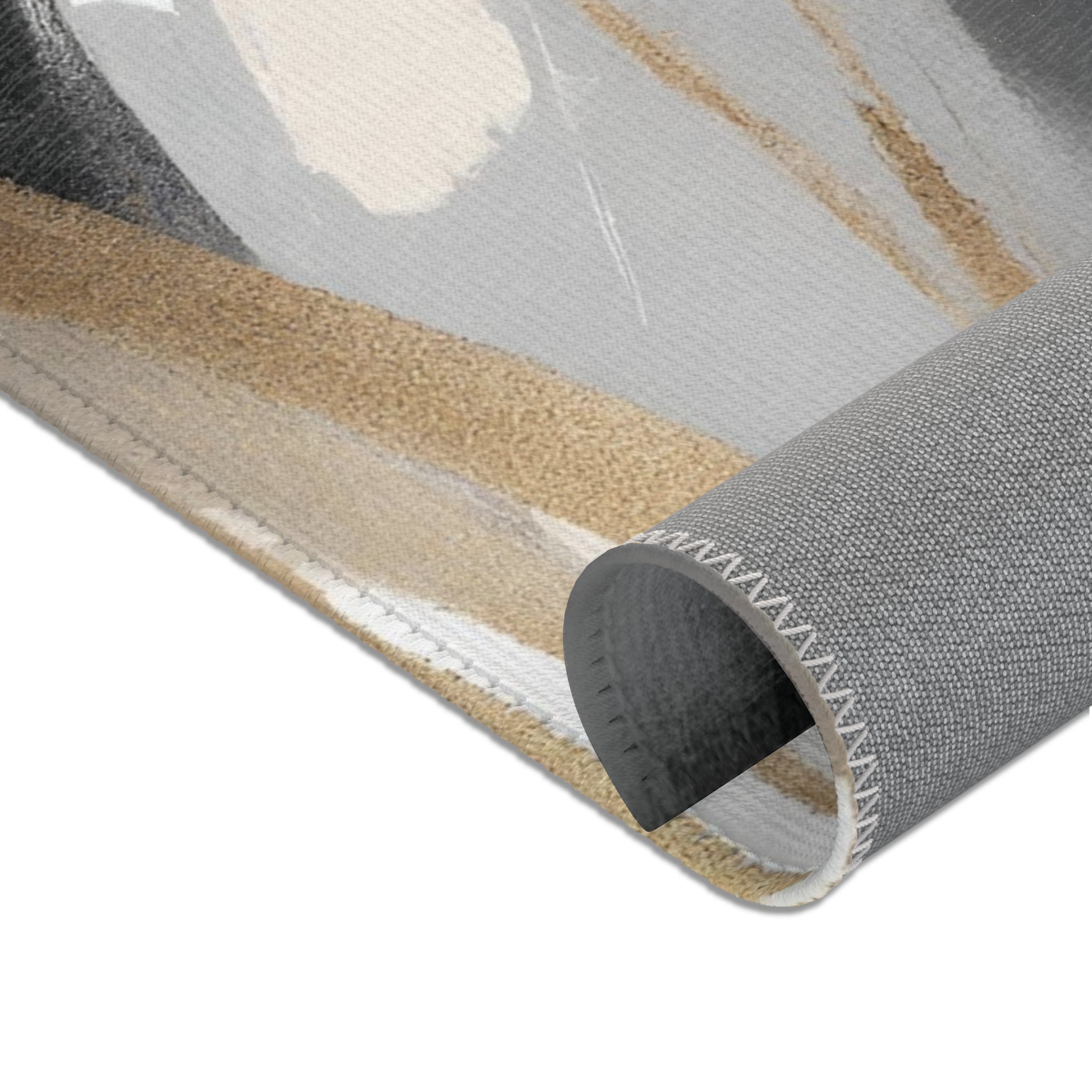 Modern Area Rug | Abstract Black, White Grey, Muted Gold Beige