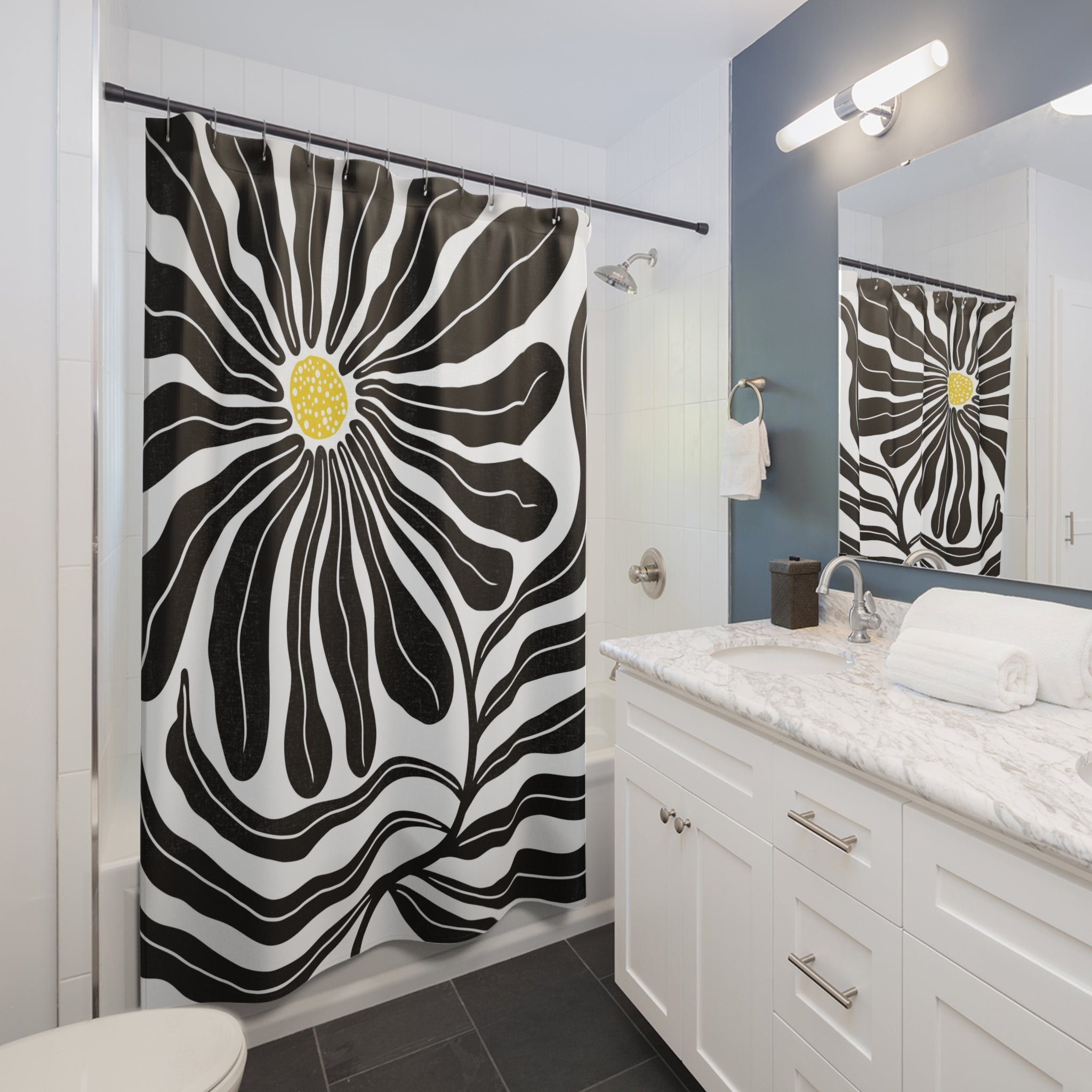 Black White Shower Curtain | Abstract Floral Matisse Boho