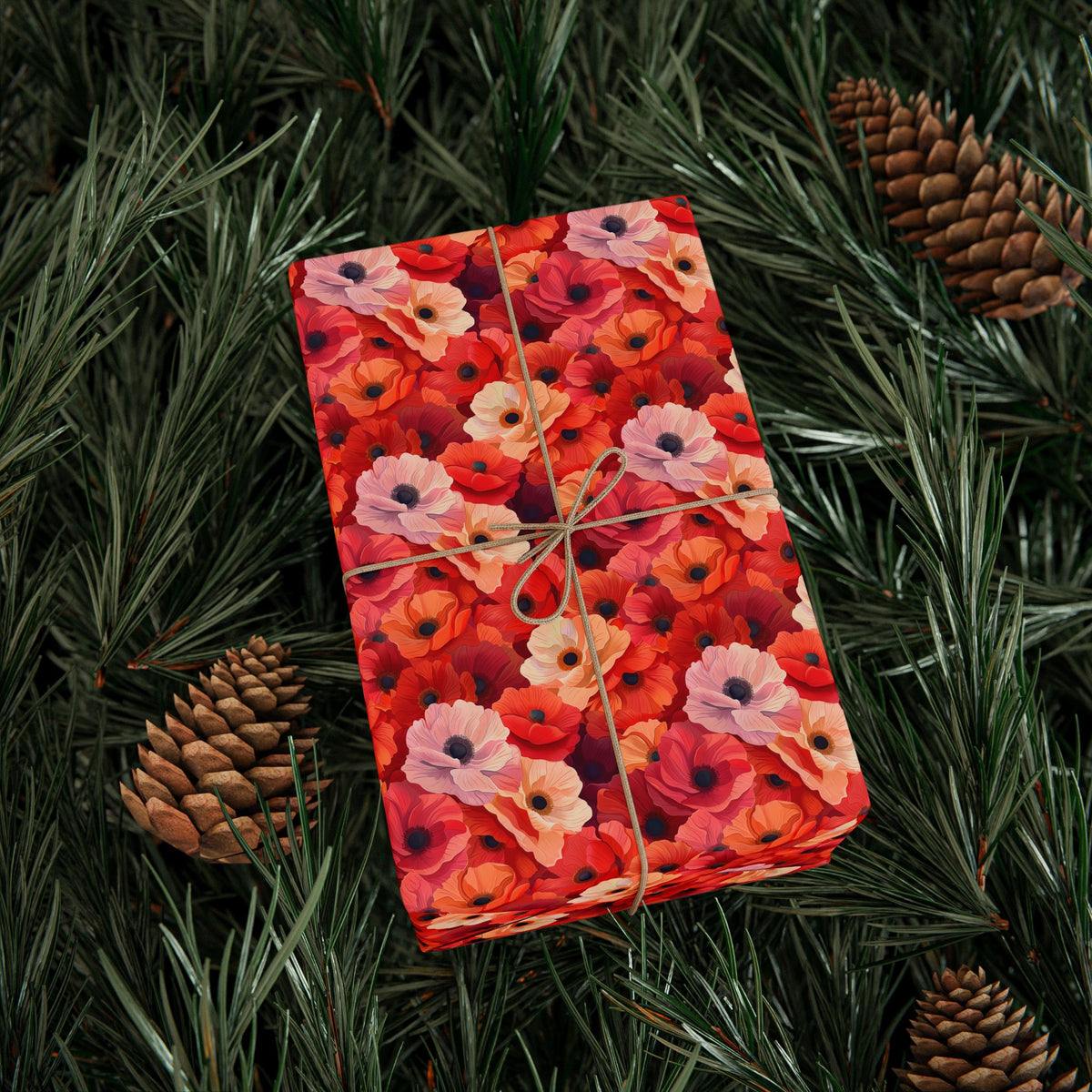 Coral Red Poppy Flower Wrapping Paper, Floral Gift Wrap