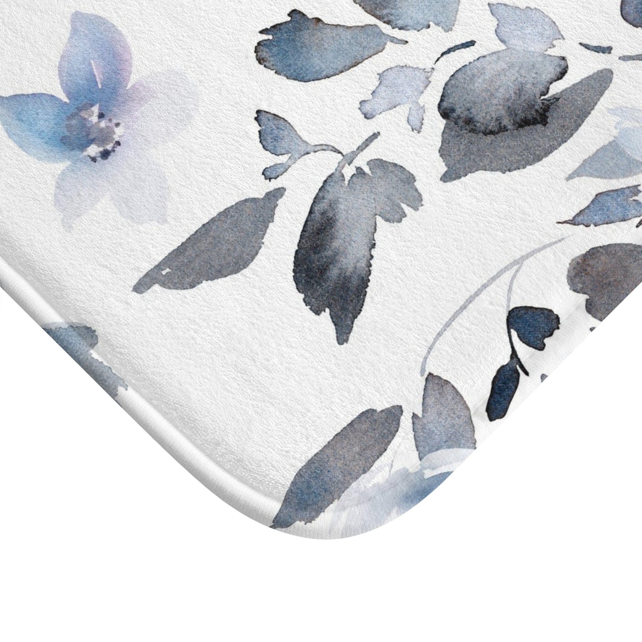 Floral Bath Mat | White Blue Kitchen Mat