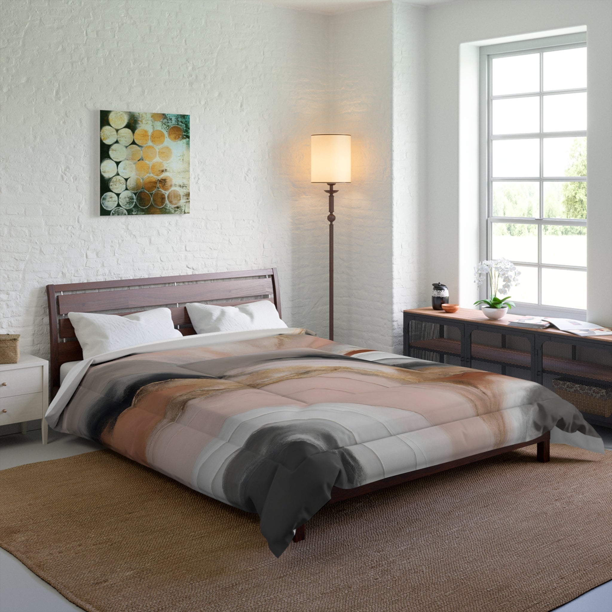 Abstract Ombre Comforter | Blush Pink, Grey, Rust, Taupe White