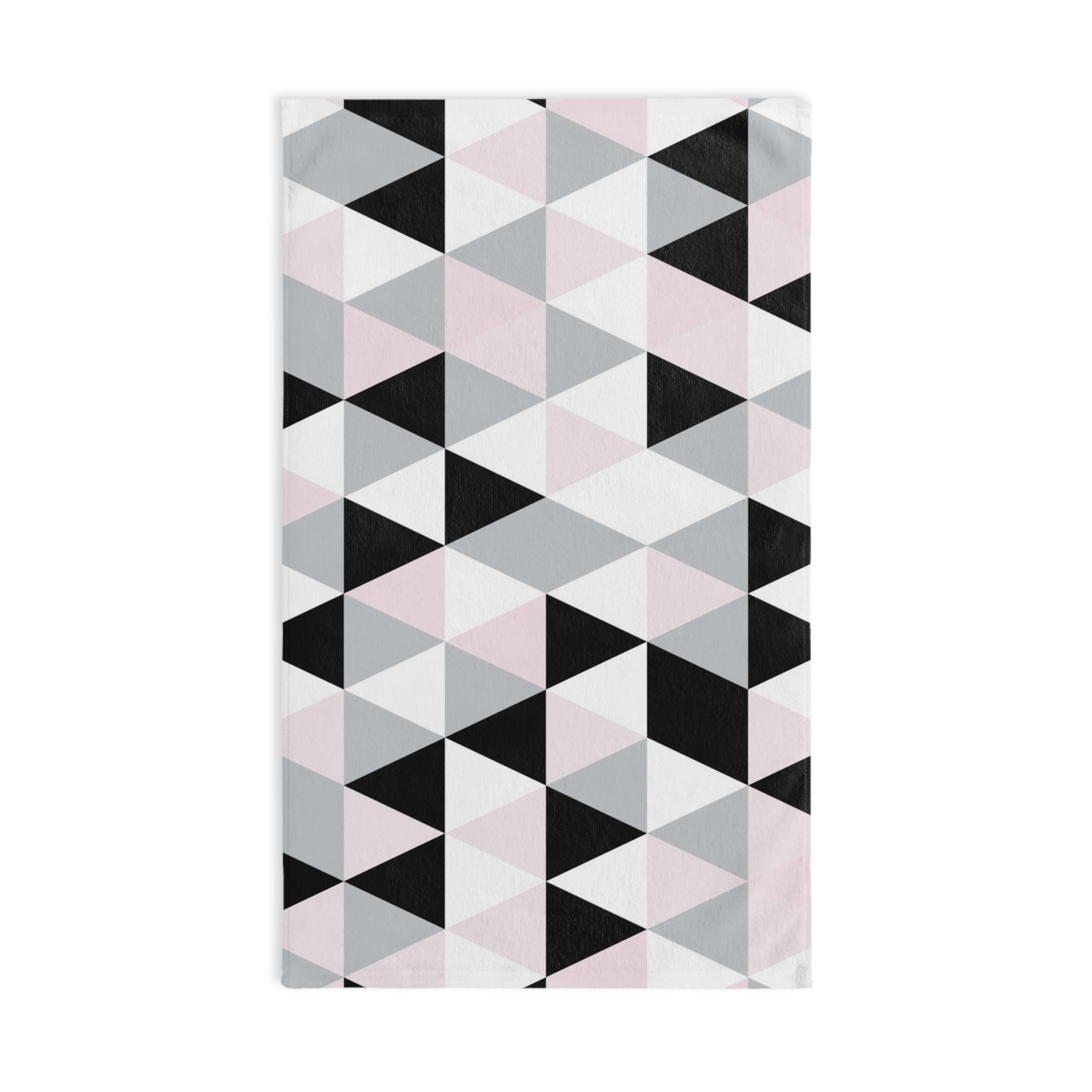 Kitchen, Bath Hand Towel | Black Gray Pink White Geometric