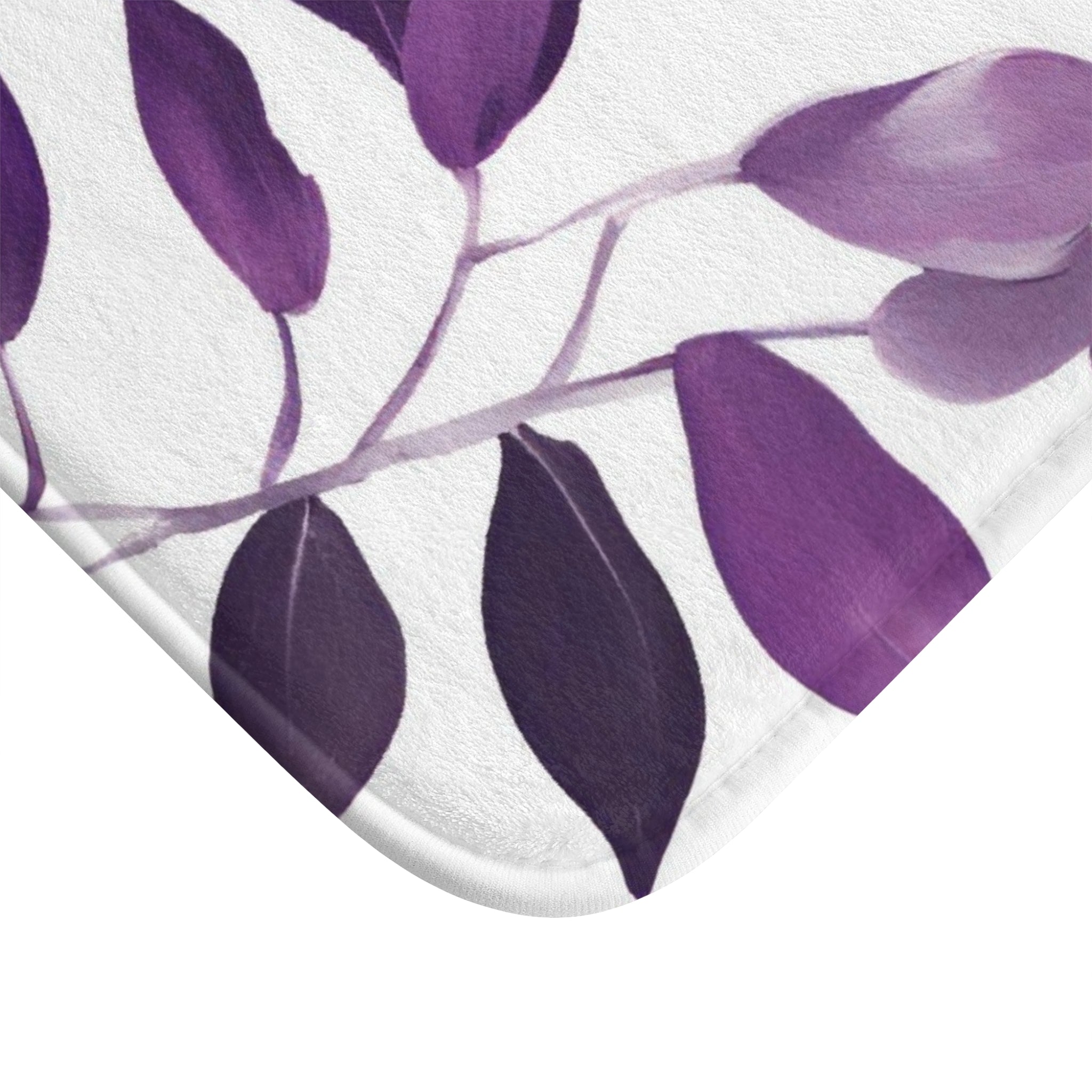 Purple Leaves Bath Mat | White Floral Kitchen Mat