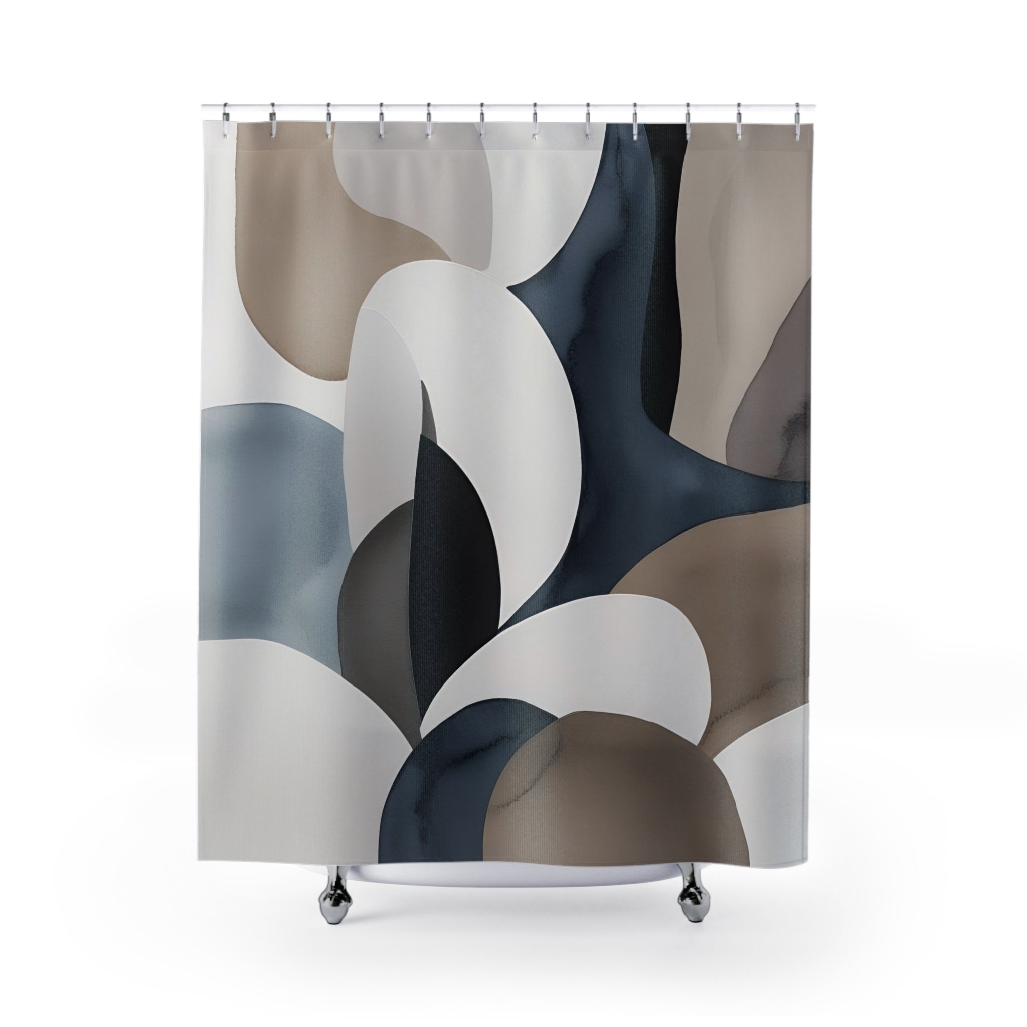 Abstract Shower Curtain | Navy Blue, Taupe White