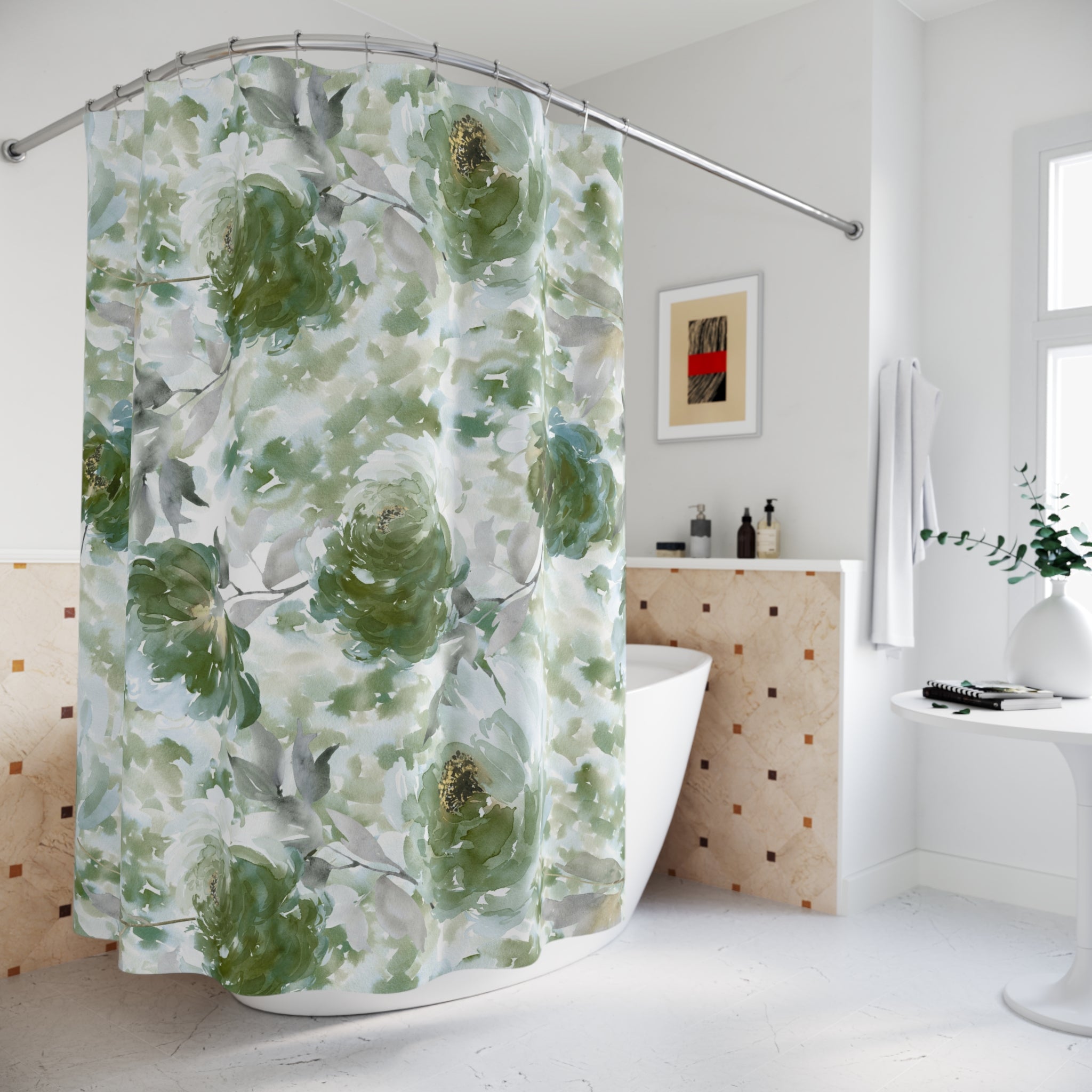 Floral Shower Curtain | Sage Green Bathroom Decor
