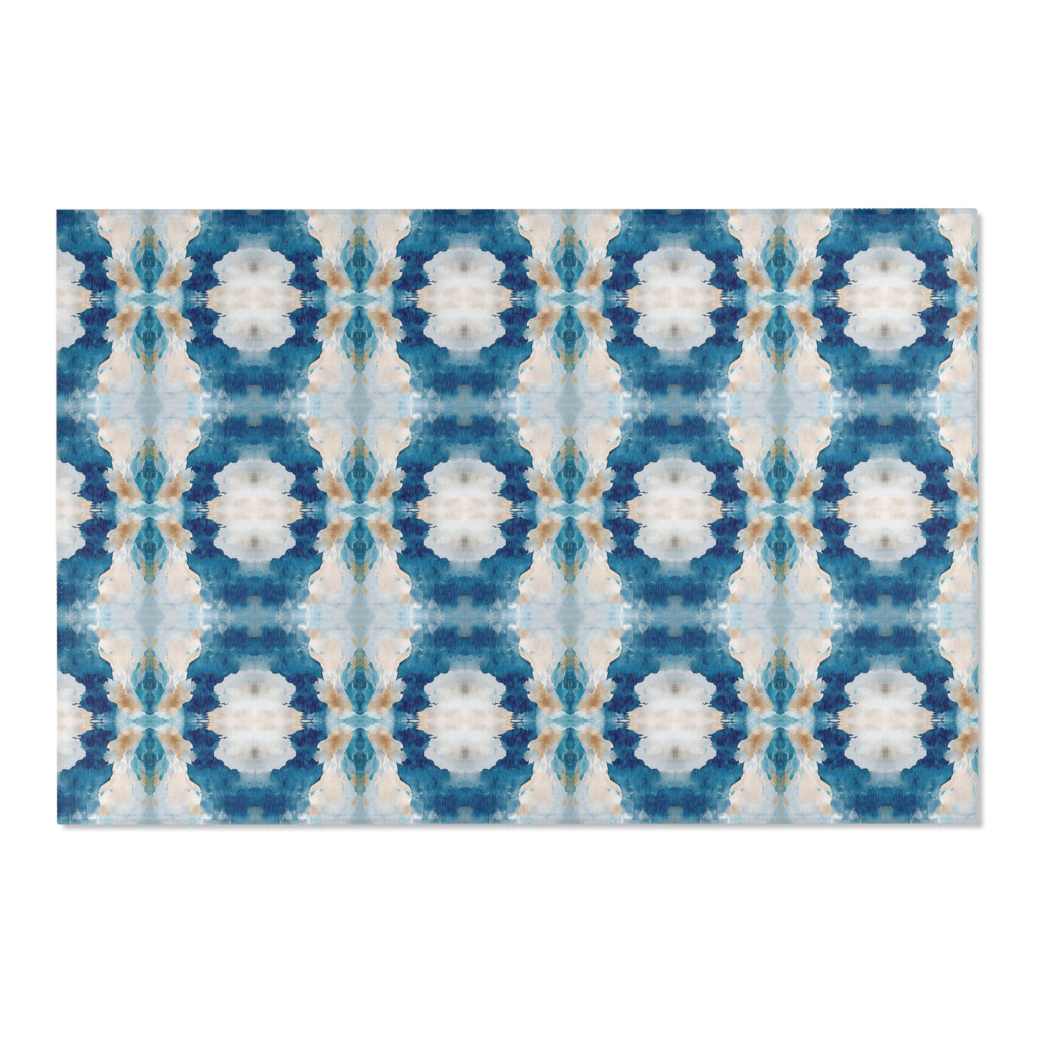 Abstract Large Area Rug | Modern Navy Blue Beige Watercolor Rug
