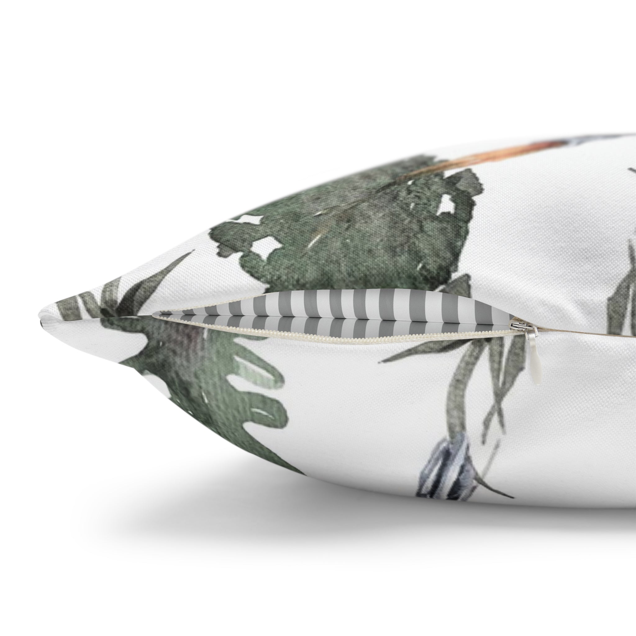 Tropical Tucan Floral Pillow Cover | White Sage Green Jungle Leaves