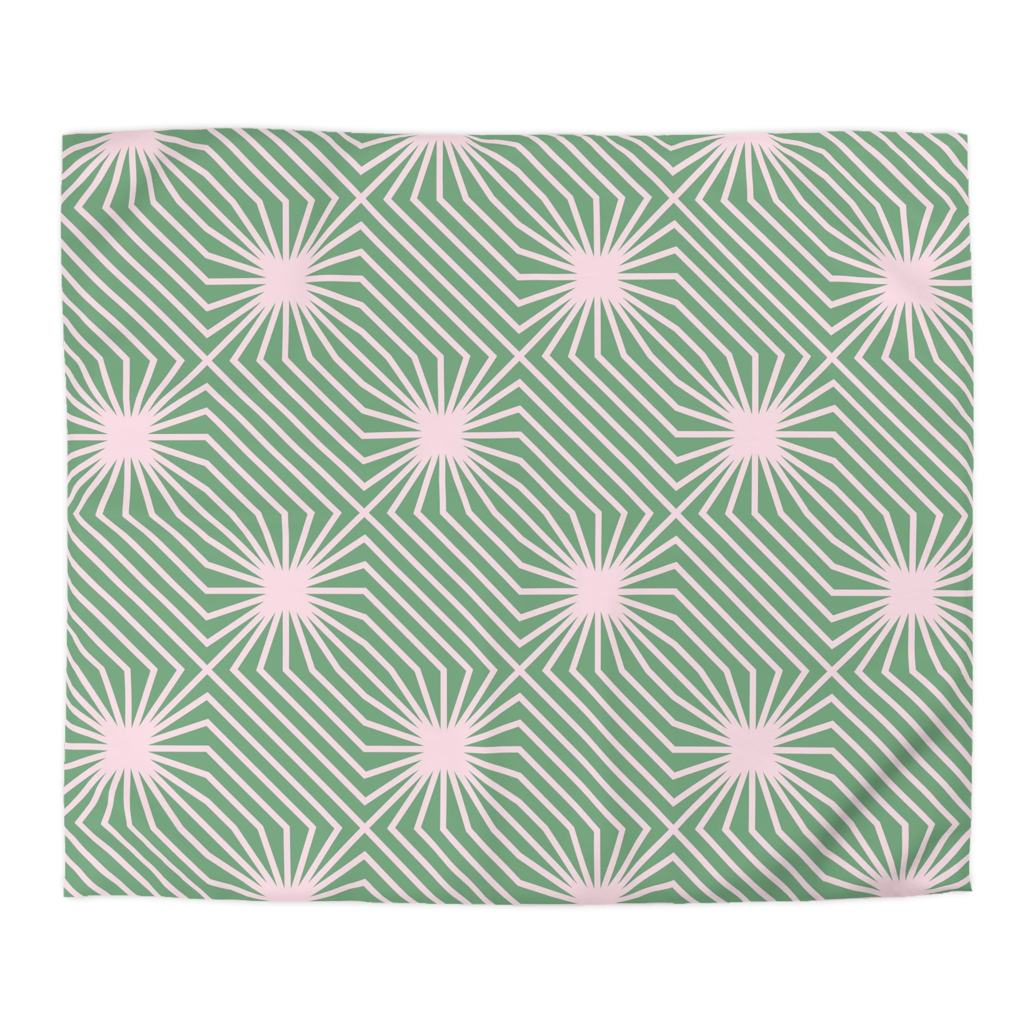 Art Deco Duvet Cover | Sage Green, Blush Pink Bedding Blanket Cover | Bedroom Decor