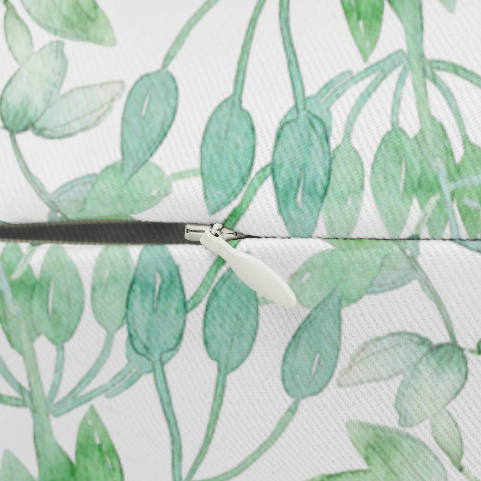 Floral Lumbar Pillow | Sage Teal Green, White Leaves
