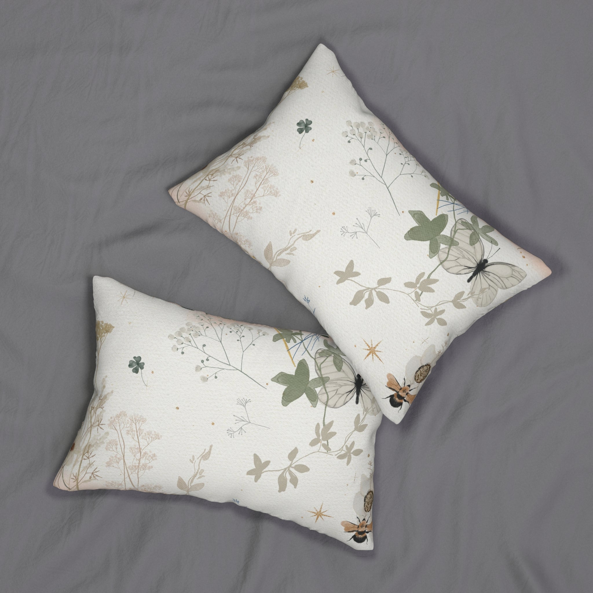 Floral Lumbar Pillow | Neutral Ivory Green Garden