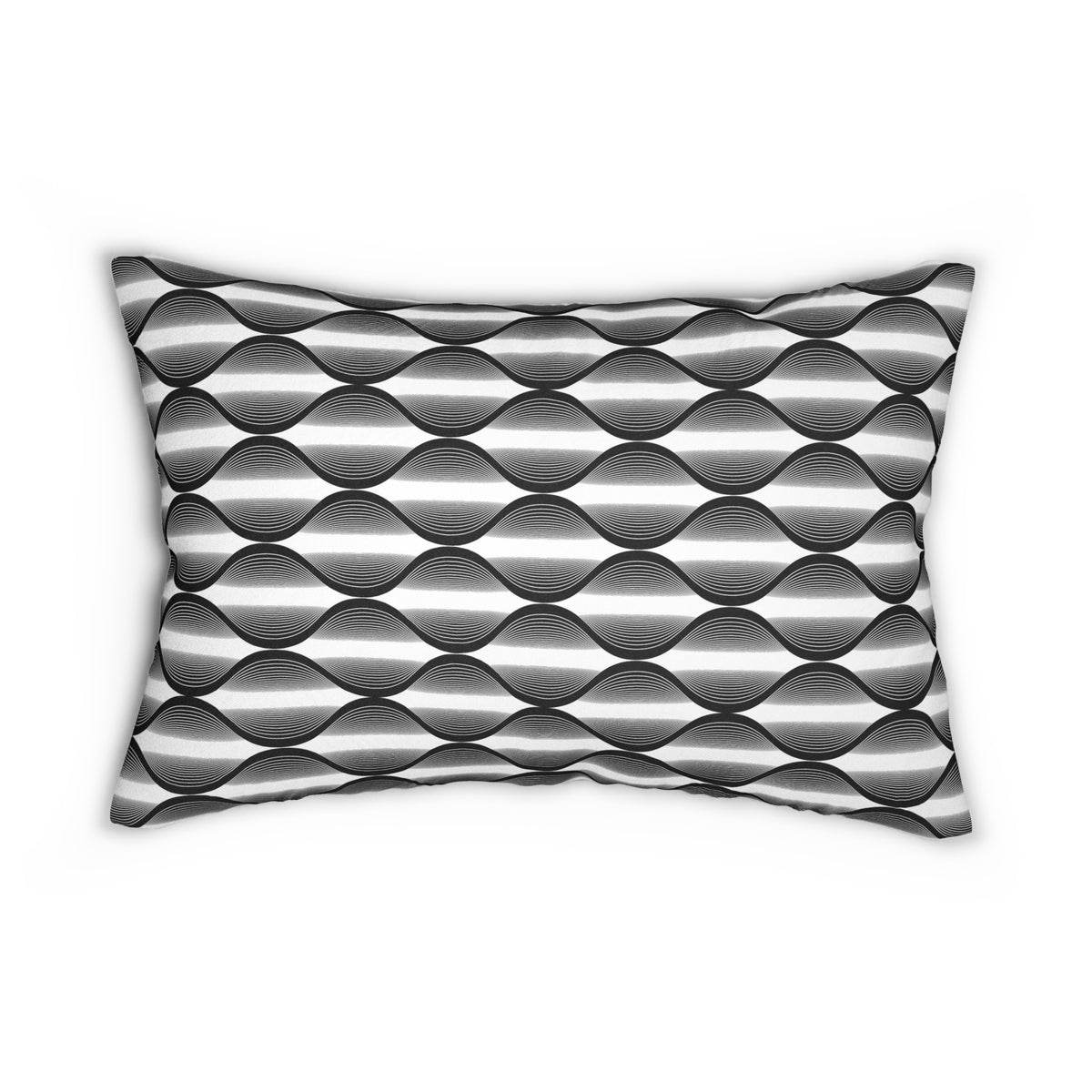Black White Deco Wave Lumbar Pillow 14x20, Op Art Accent Pillow