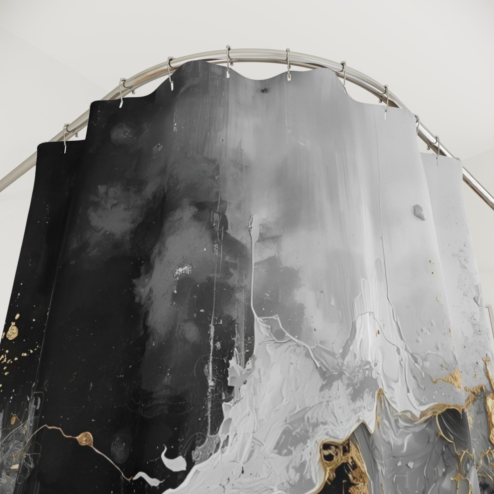 Abstract Shower Curtain | Moody Black Grey, Muted Gold Watercolor