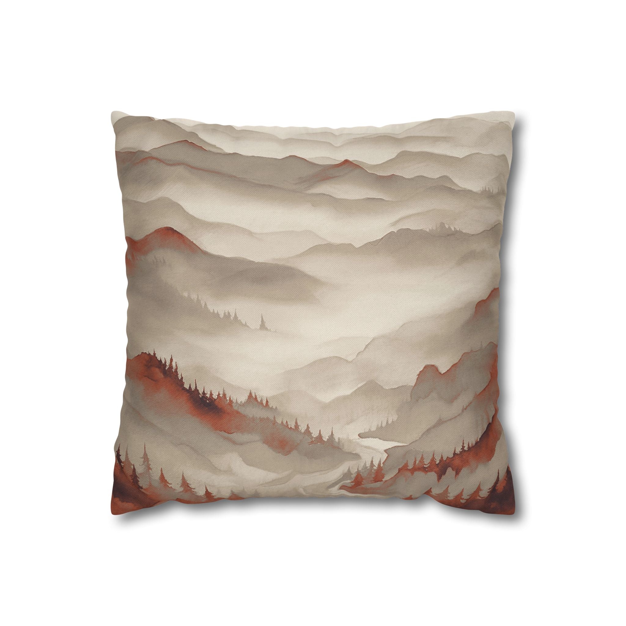 Boho Throw Pillow Cover, Taupe Rust, Mountains Nature Decor Cushion
