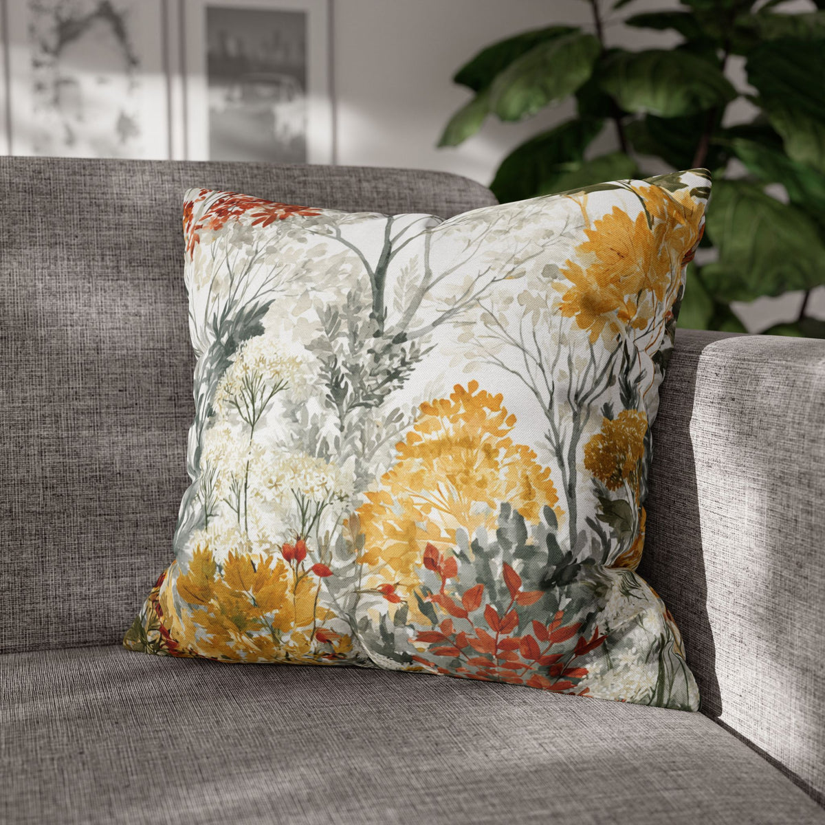 Autumn Woodland Pillow Cover | Mustard Rust Fall Forest Pillowcase