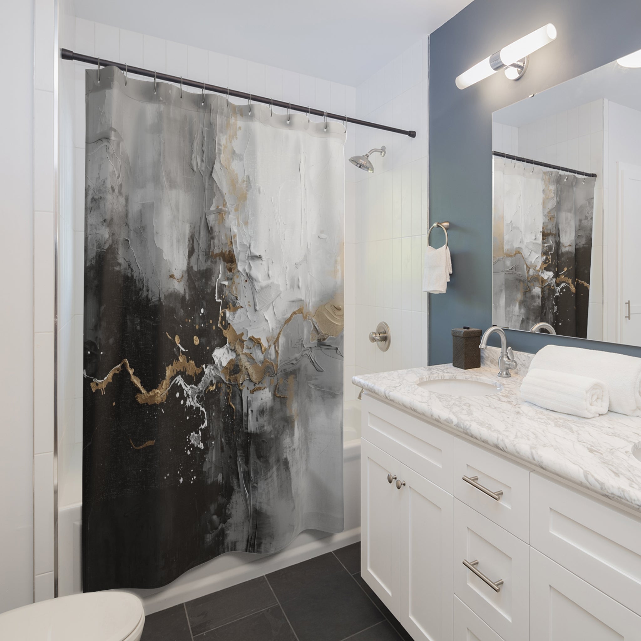 Black & White Shower Curtain | Grey Rustic Abstract Watercolor