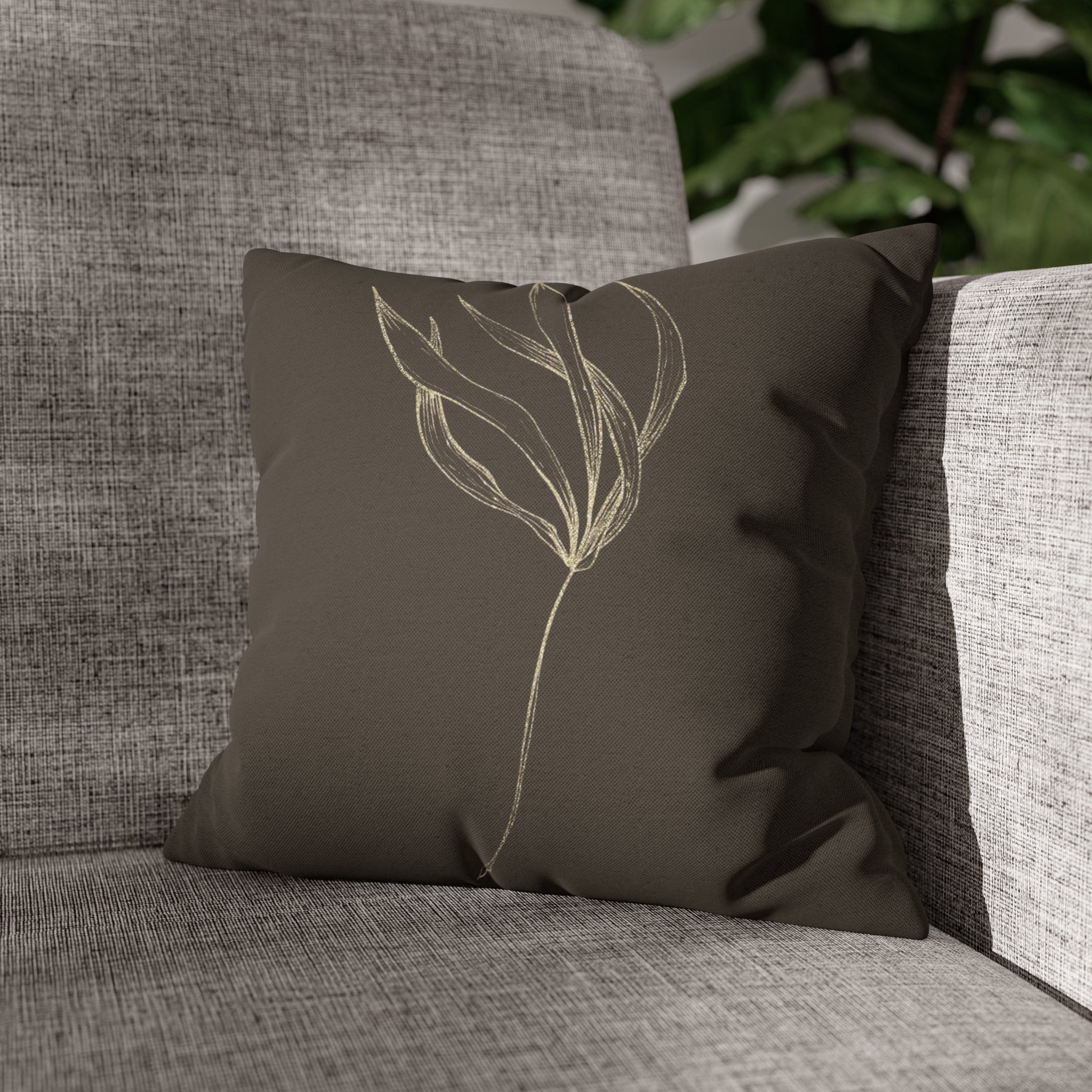 Floral Pillow Cover | Dark Brown Beige, Minimalist