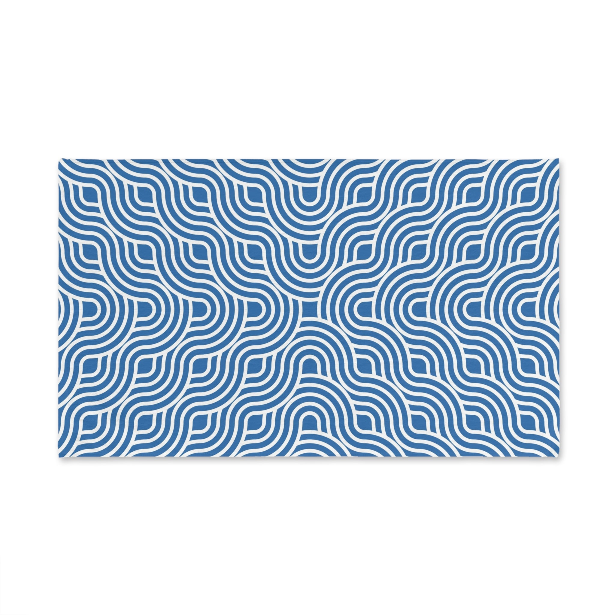 Art Deco Kitchen, Bath Hand Towel | Retro Blue White, Art Nouveau Waves