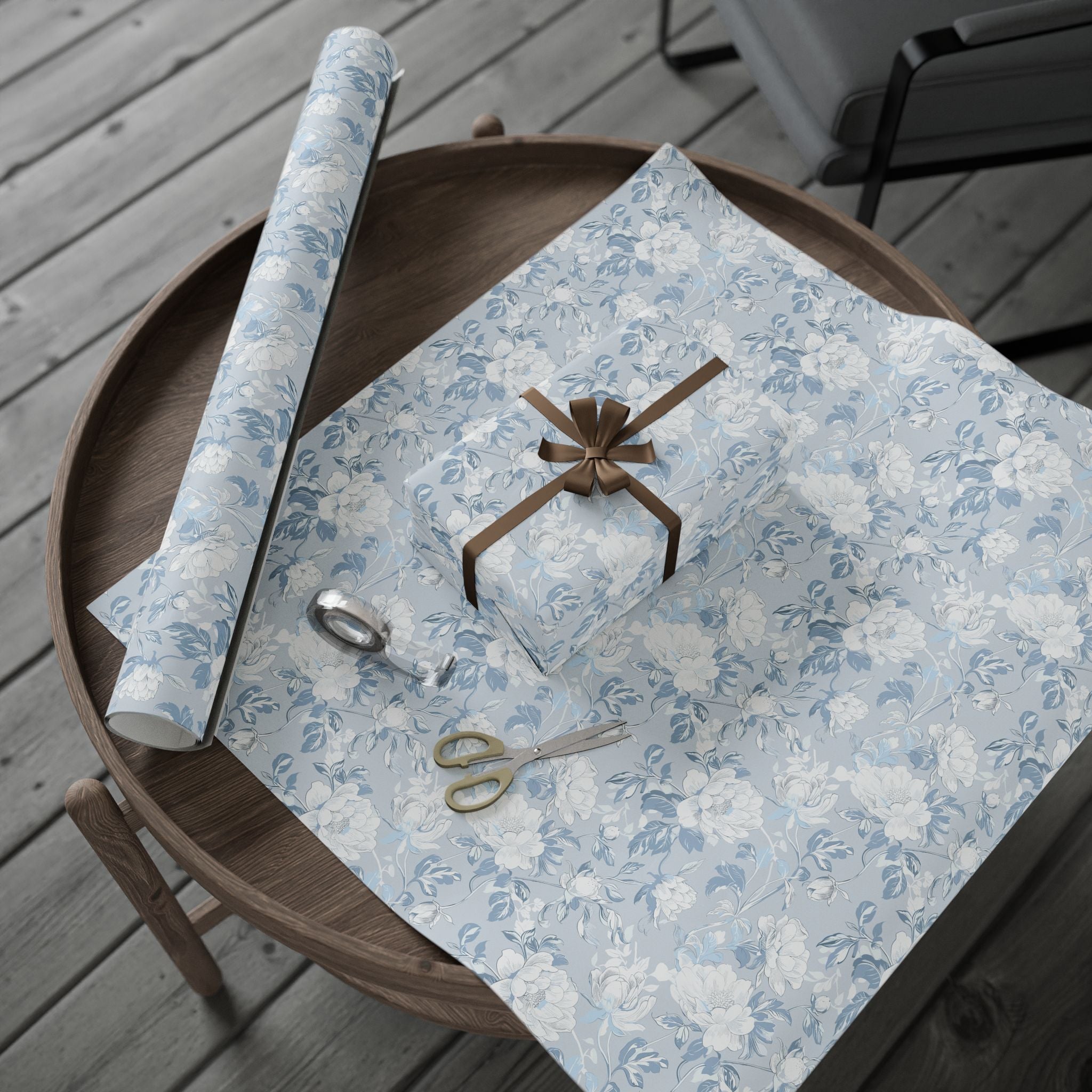 Floral Wrapping Papers, Light Blue Botanical Gift Wrapping for the Holidays, Birthdays