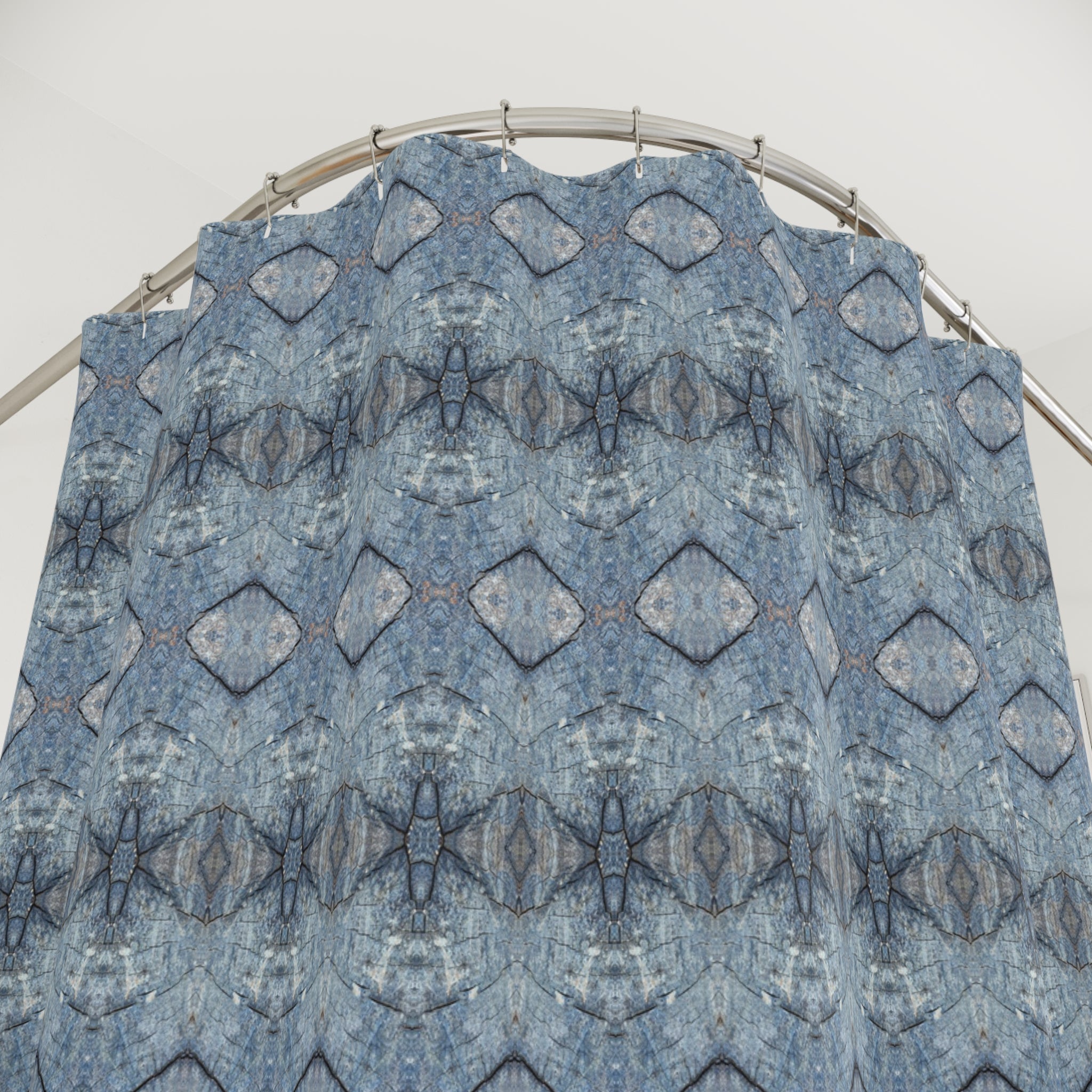 Boho Shower Curtain | Blue Moroccan Abstract Fabric Curtain