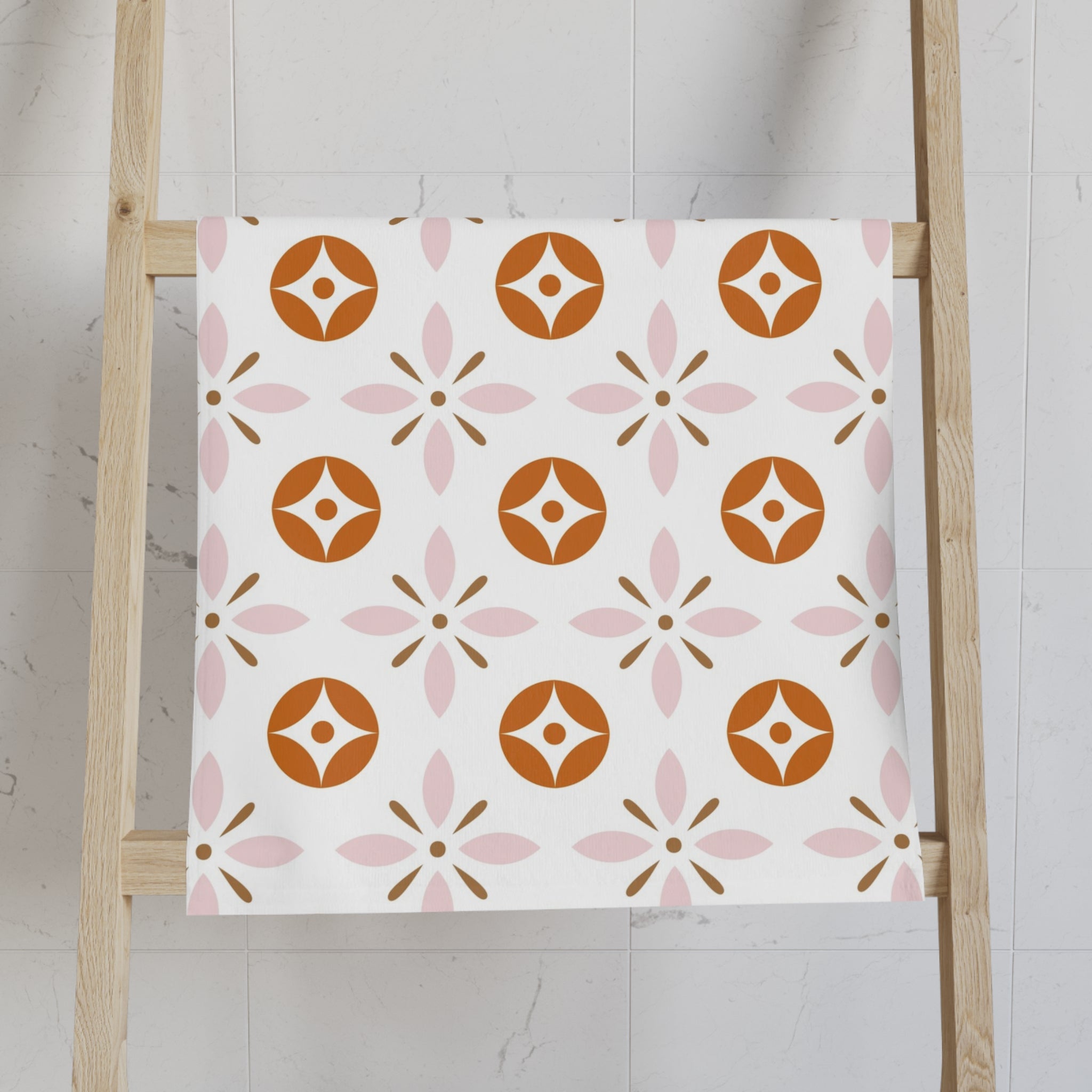 Retro Kitchen, Bath Hand Towel | Vintage Art Deco, Nouveau Pink, Orange White