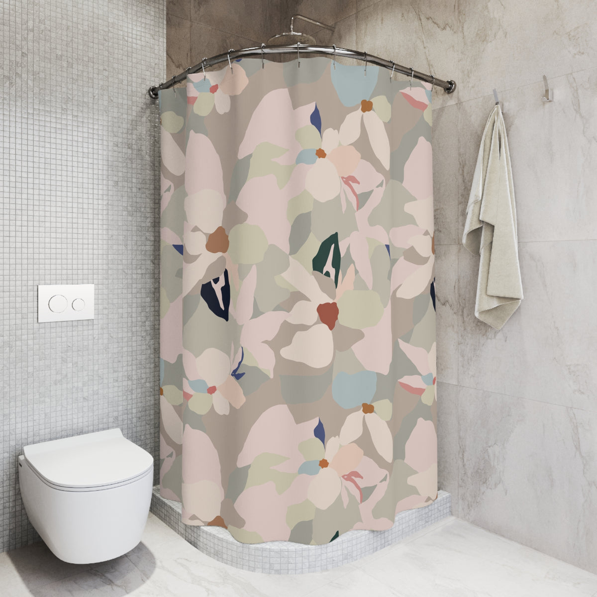 Blush Beige Abstract Petal Shower Curtain, Bath Curtain 71x74